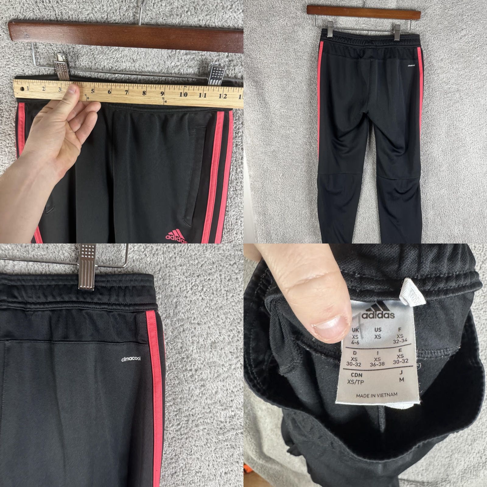 Adidas Adidas Climacool Track Pants Mens XS Black Pink 3 Stripe Zip Ankle Athletic Track Pants Mens XS Black Pink Striped Climacool Tapered Size US 27 - 9 Thumbnail