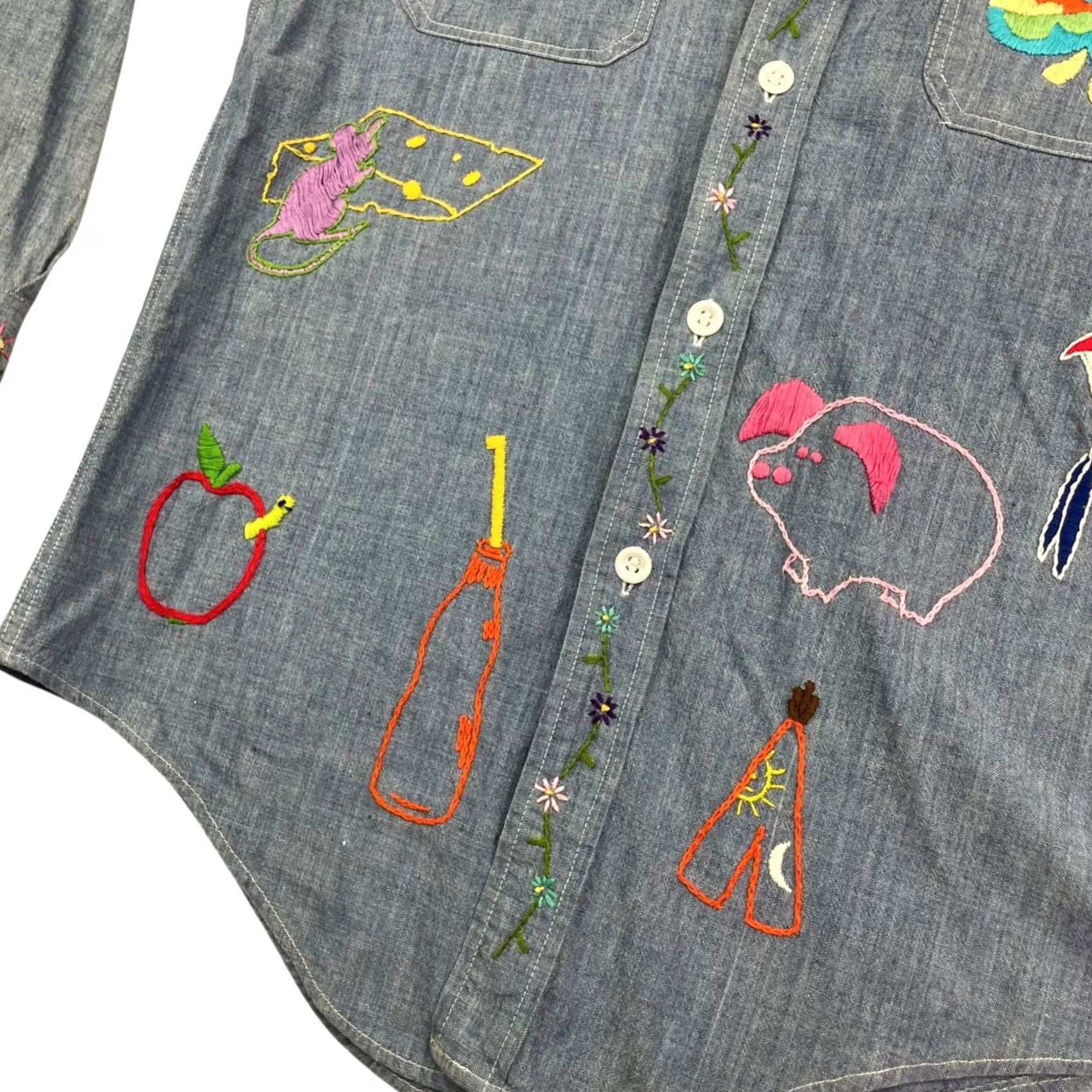 Denime VINTAGE King Kole Denim Shirt Adult Small Blue Long Sleeve Embroidered Hand Sewn Mens 50's Size US S / EU 44-46 / 1 - 7 Thumbnail