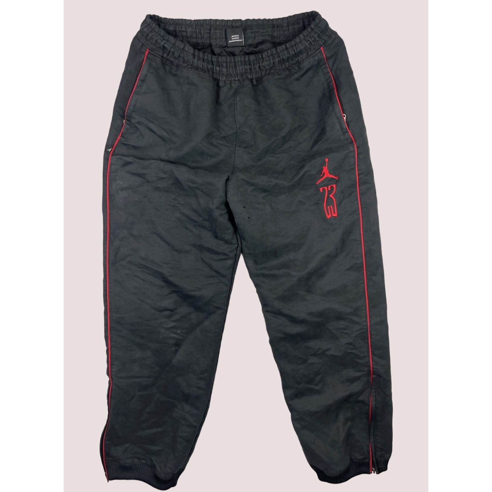 Jordan Brand VINTAGE Jordan Track Pants Mens M Black Red Last Shot Ferrari Baggy Size US 29 - 1 Thumbnail