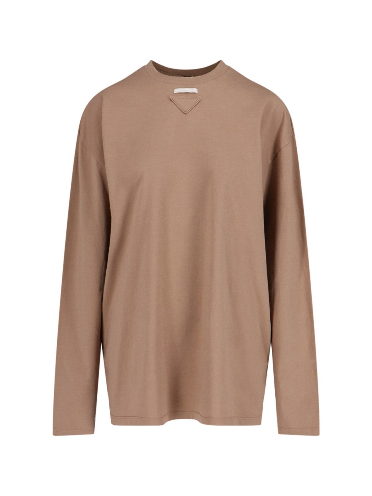image of Prada Logo Cotton Long T-Shirt Size S in Brown, Women's