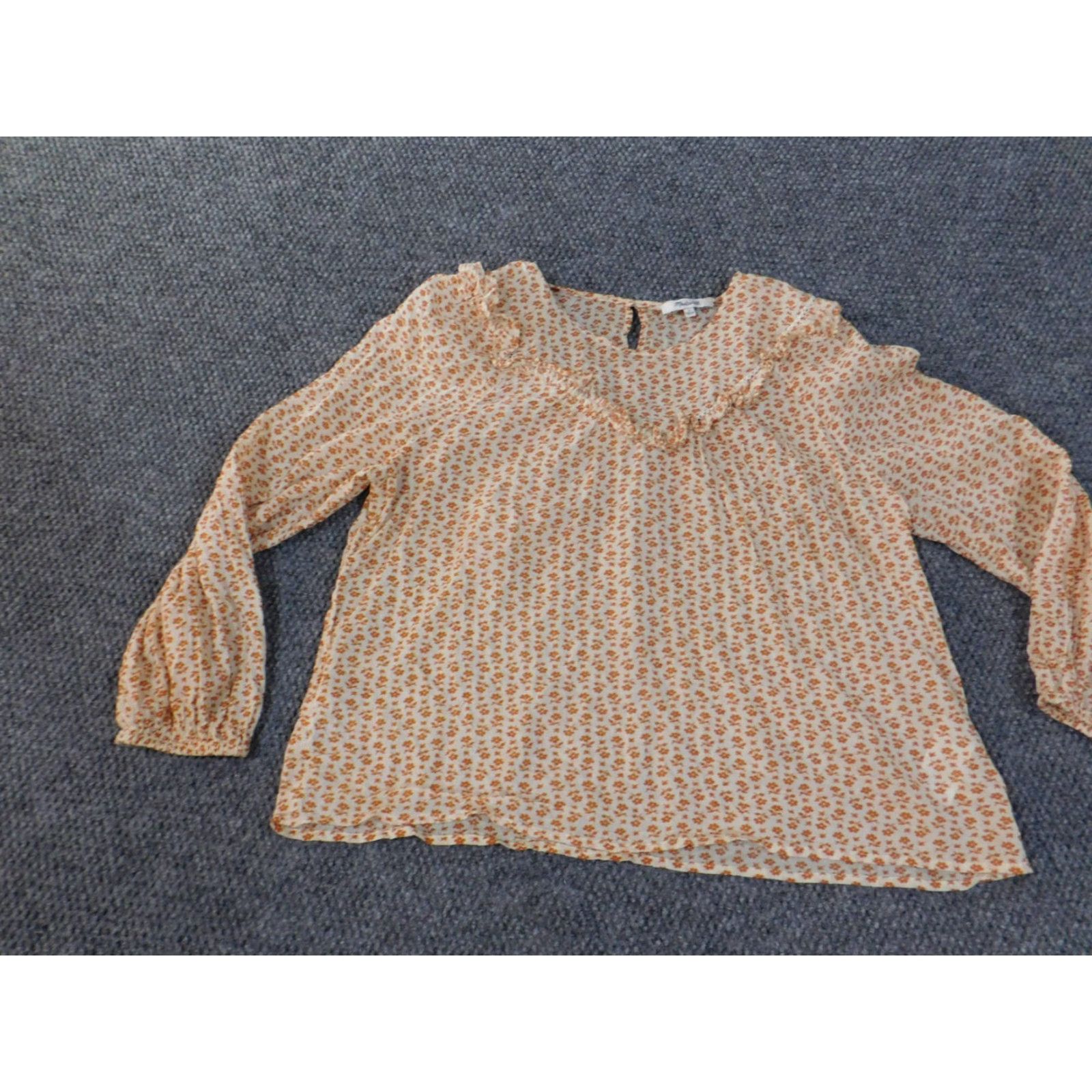 Madewell Madewell Blouse Shirt Womens L Orange Floral Woven Cotton Pullover Round Neck Casual Ruffle Size L / US 10 / IT 46 - 4 Thumbnail