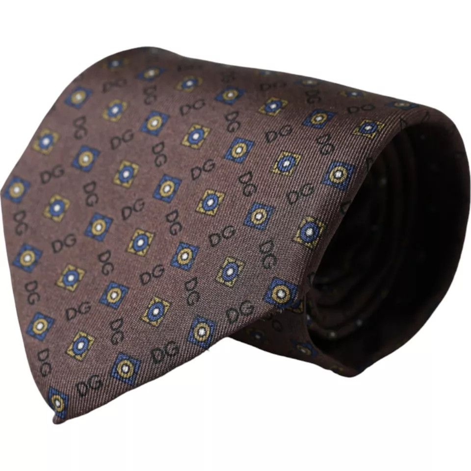 Dolce & Gabbana Brown Silk Branded Logo Adjustable Men Men's Tie Size ONE SIZE - 1 Thumbnail
