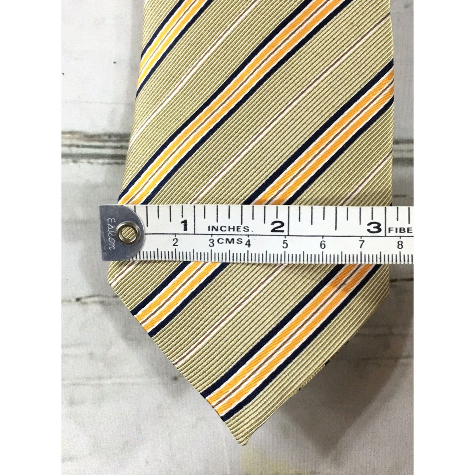 Vintage Byron Luxury Silk Tie Italy Striped Gold Mens 60" x 3" Style Exclusive British Size ONE SIZE - 5 Thumbnail