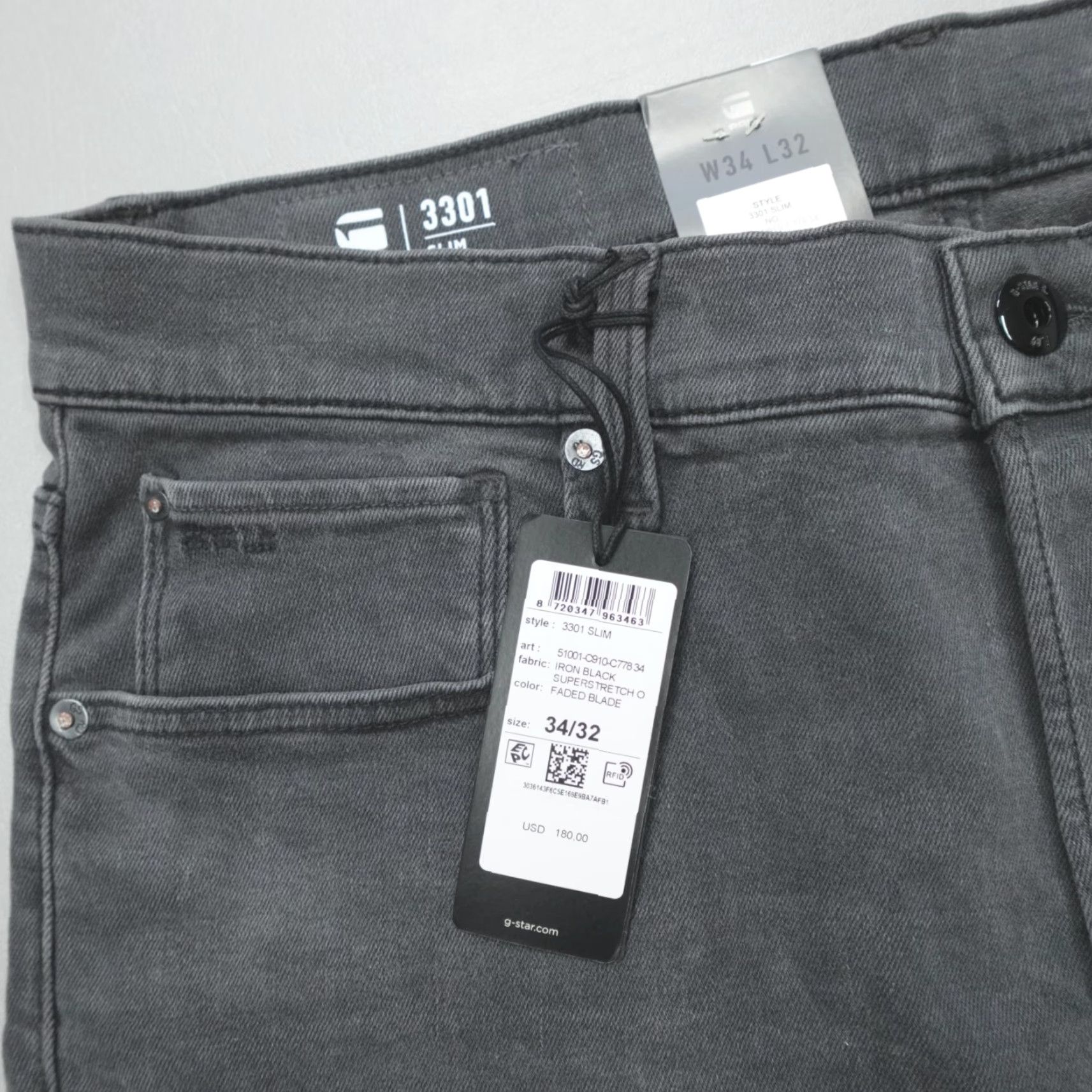 G-Star G-Star 3301 Slim Tapered Jeans 34x32 Gray Regular Denim Men Slim Medium 5-Pocket Stars 90s Style Size US 34 / EU 50 - 2 Thumbnail