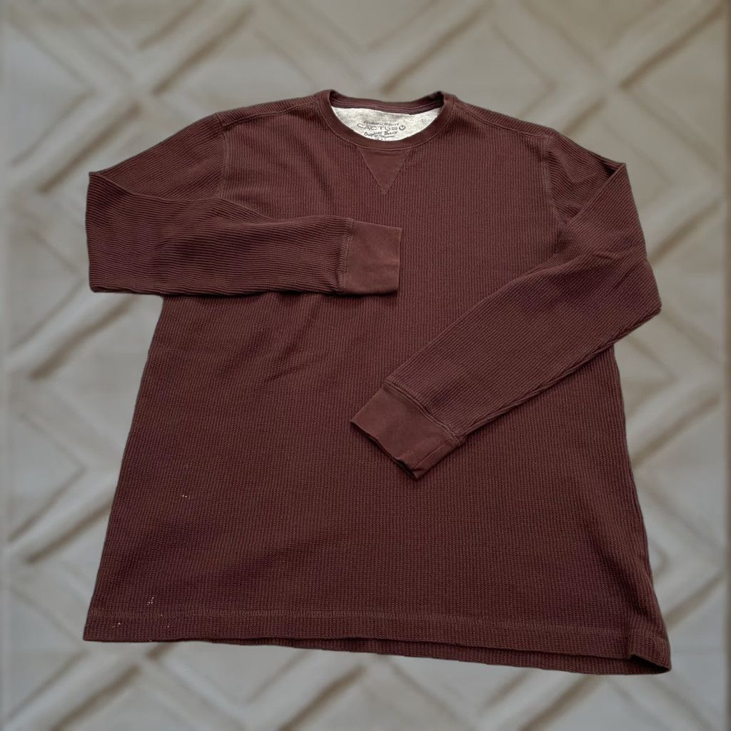 Vintage Cactus Waffle Knit Shirt Mens Large Dark Brown Crew Neck Long Sleeve Casual Top Size US L / EU 52-54 / 3 - 1 Thumbnail