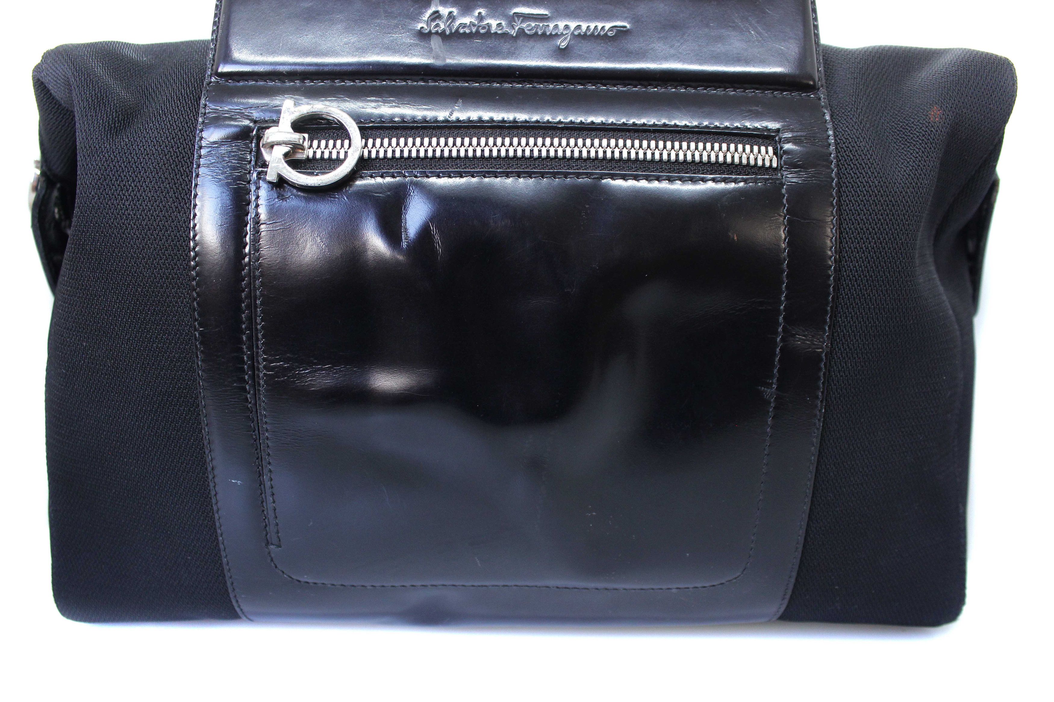 Salvatore Ferragamo 00S Logo Leather Cotton Hand Bag Vintage Size ONE SIZE - 4 Thumbnail