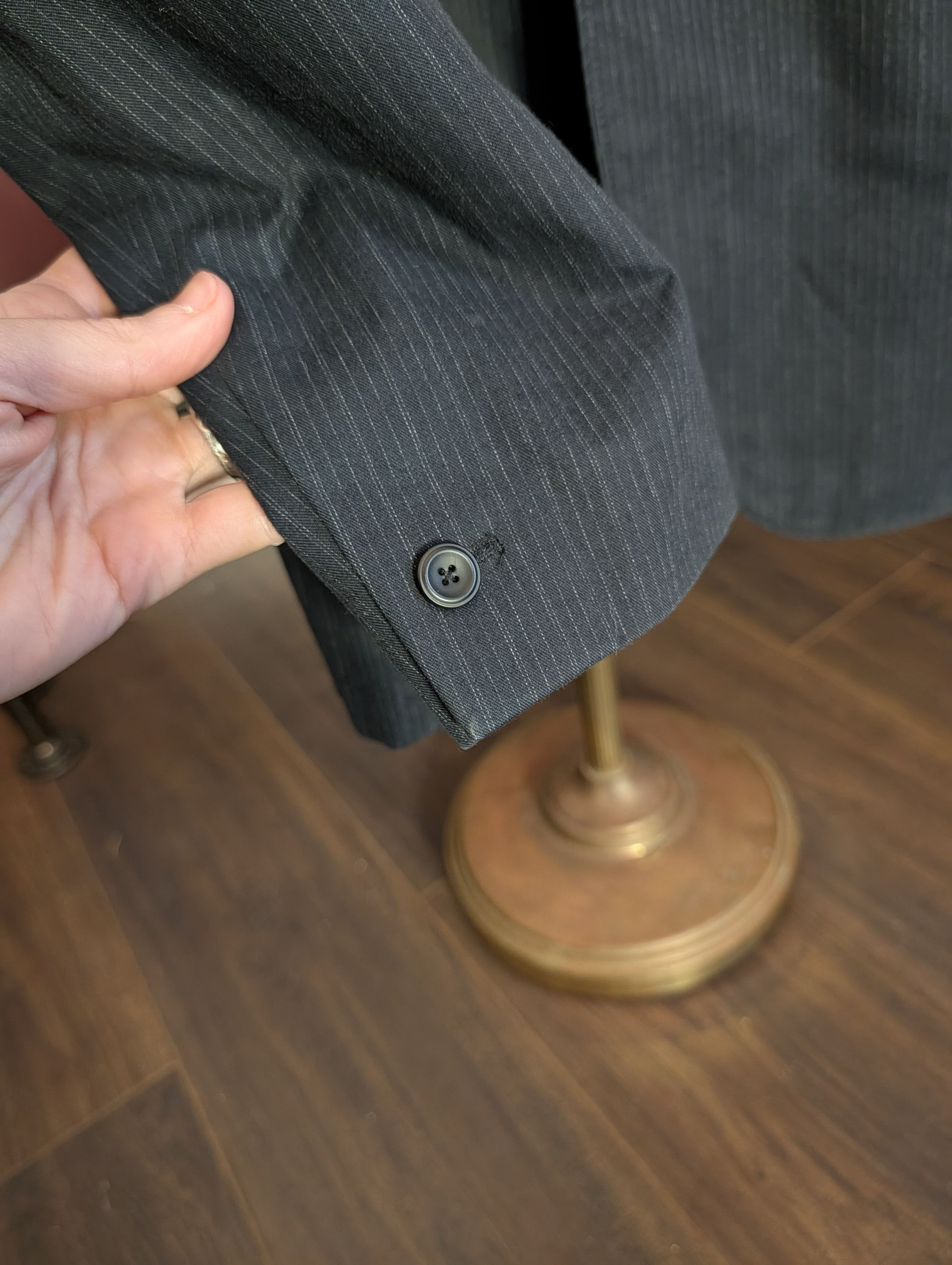 Armani Exchange Brushed cotton shawl lapel surgeons cuff pinstriped jacket Size 40L - 5 Thumbnail