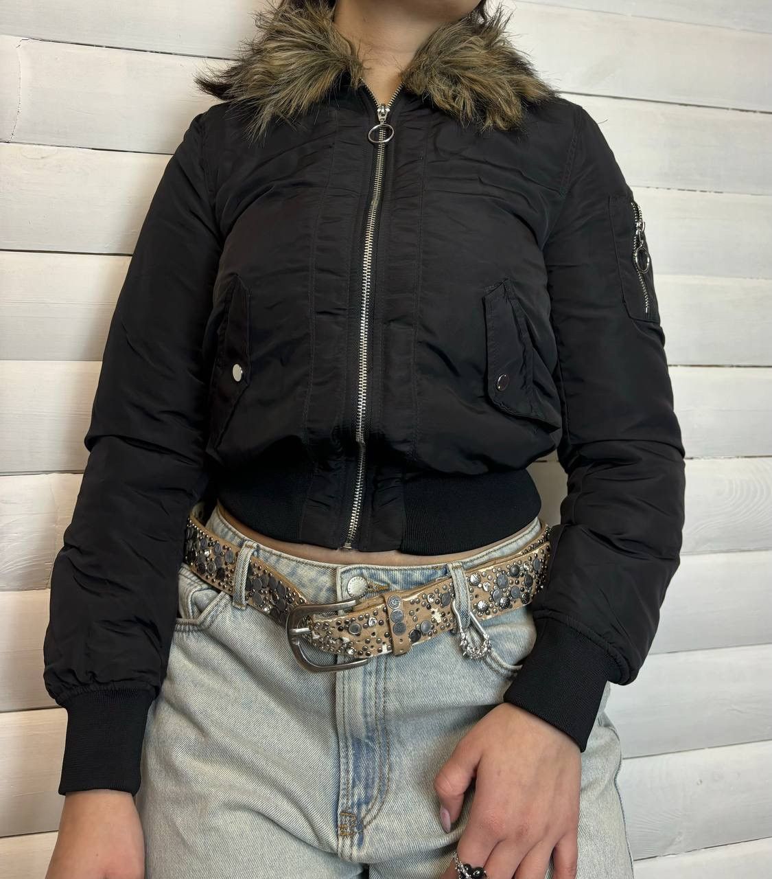 Japanese Brand × Vintage Vintage Y2K Nylon Bomber Opium Fur Sheepskin Owns Jacket Size US S / EU 44-46 / 1 - 1 Thumbnail