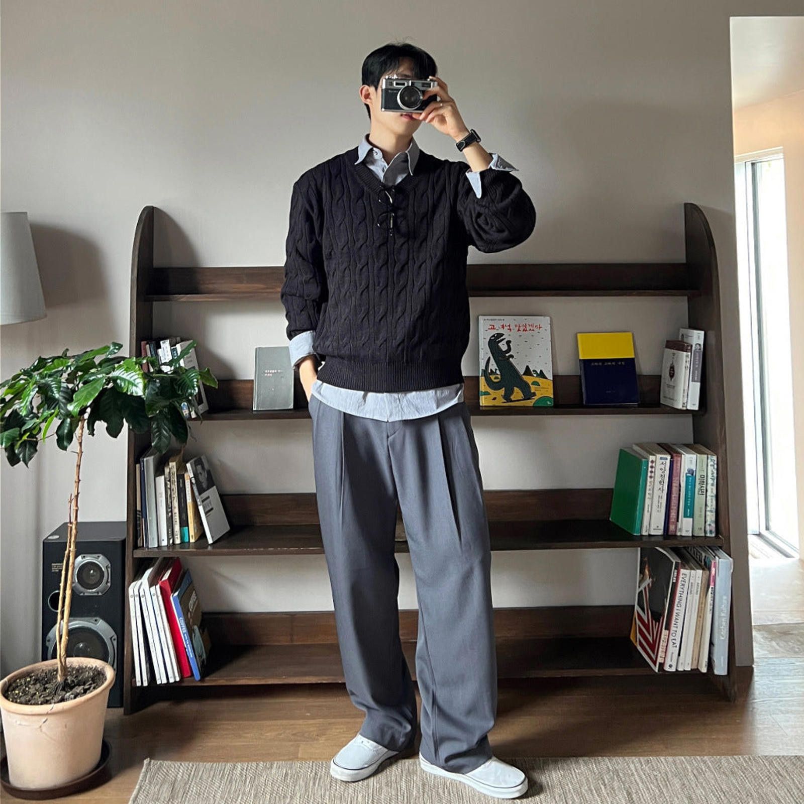 Vintage Charcoal Gray Wide Leg Casual Pants, Loose Fit Trousers Size US 32 / EU 48 - 4 Thumbnail