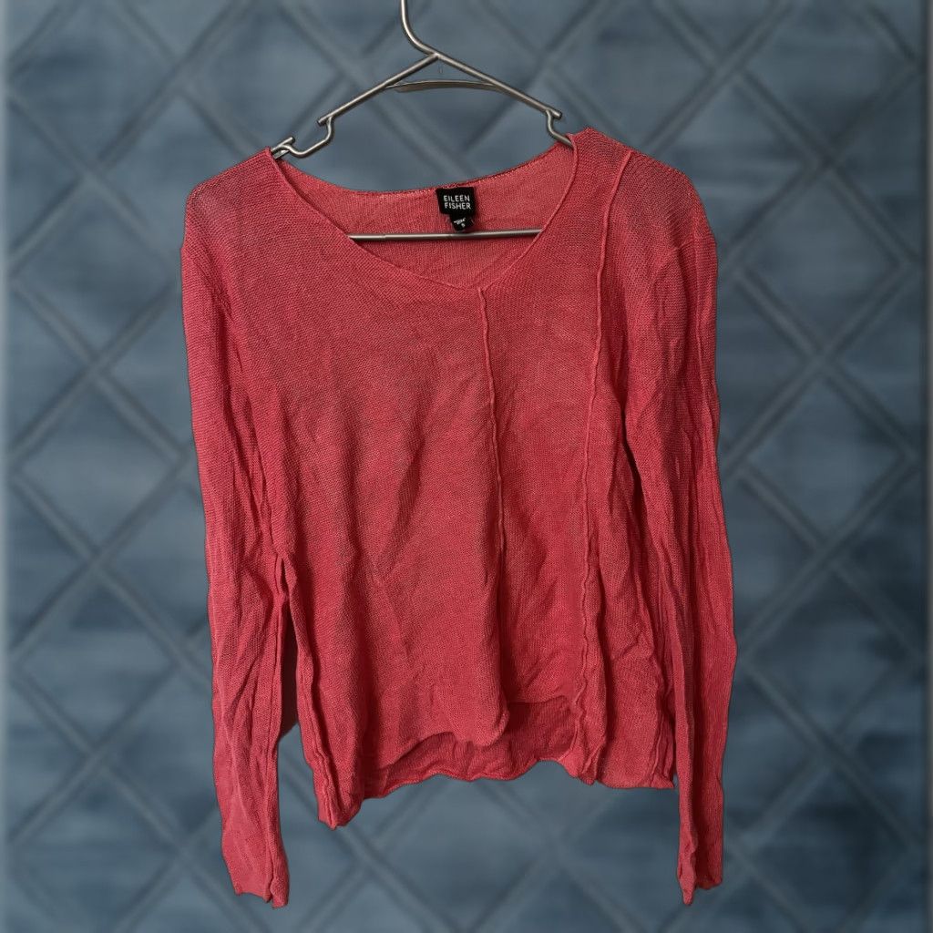 Eileen Fisher Eileen Fisher Shirt Womens Small Pink 100% Linen Cotton Long Sleeve V Neck Sweater Size S / US 4 / IT 40 - 1 Thumbnail