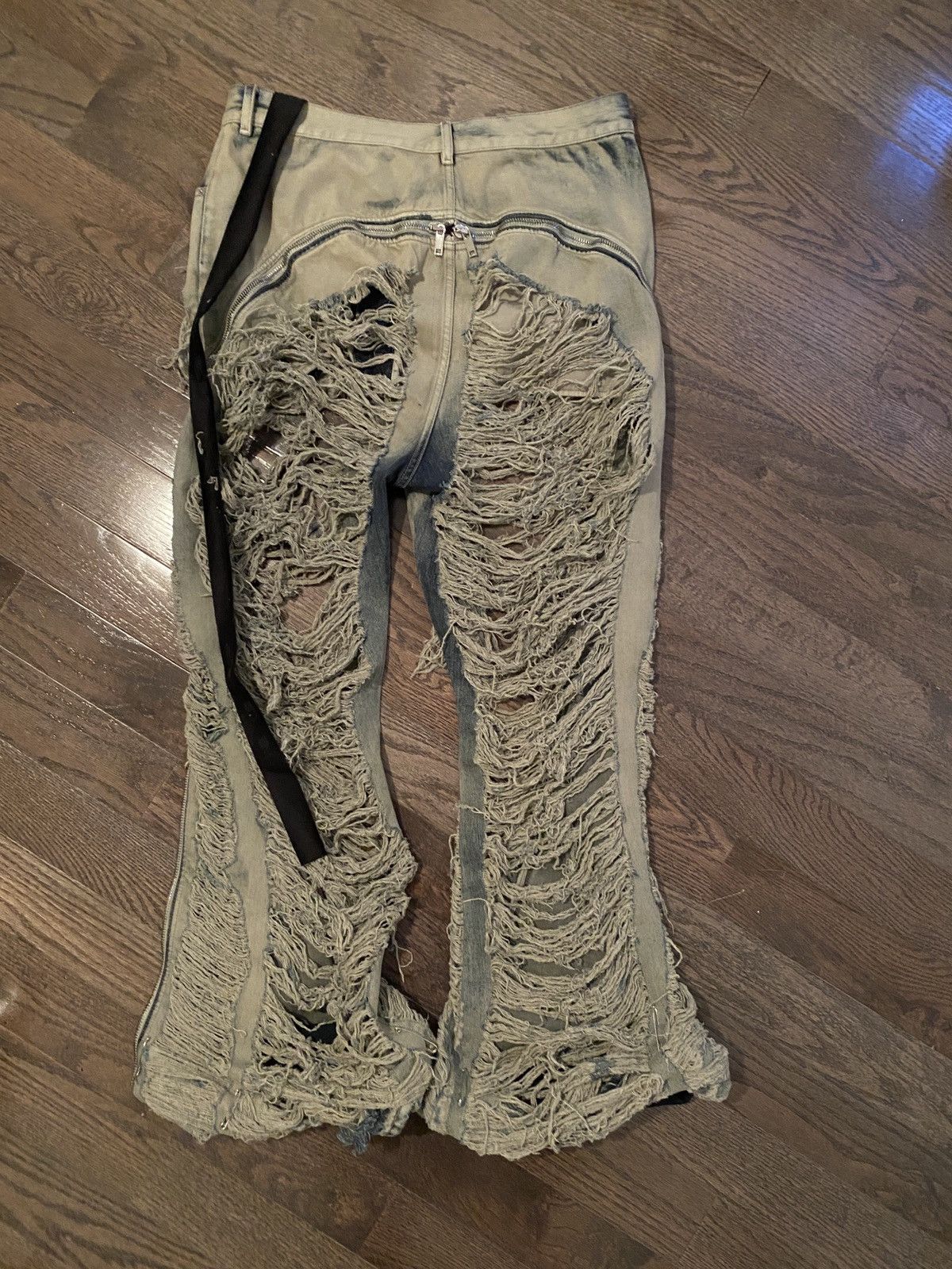 Rick Owens FW23 LUXOR RUNWAY BANANA IN 13OZ MINERA SHREDDED DENIM Size US 34 / EU 50 - 2 Thumbnail
