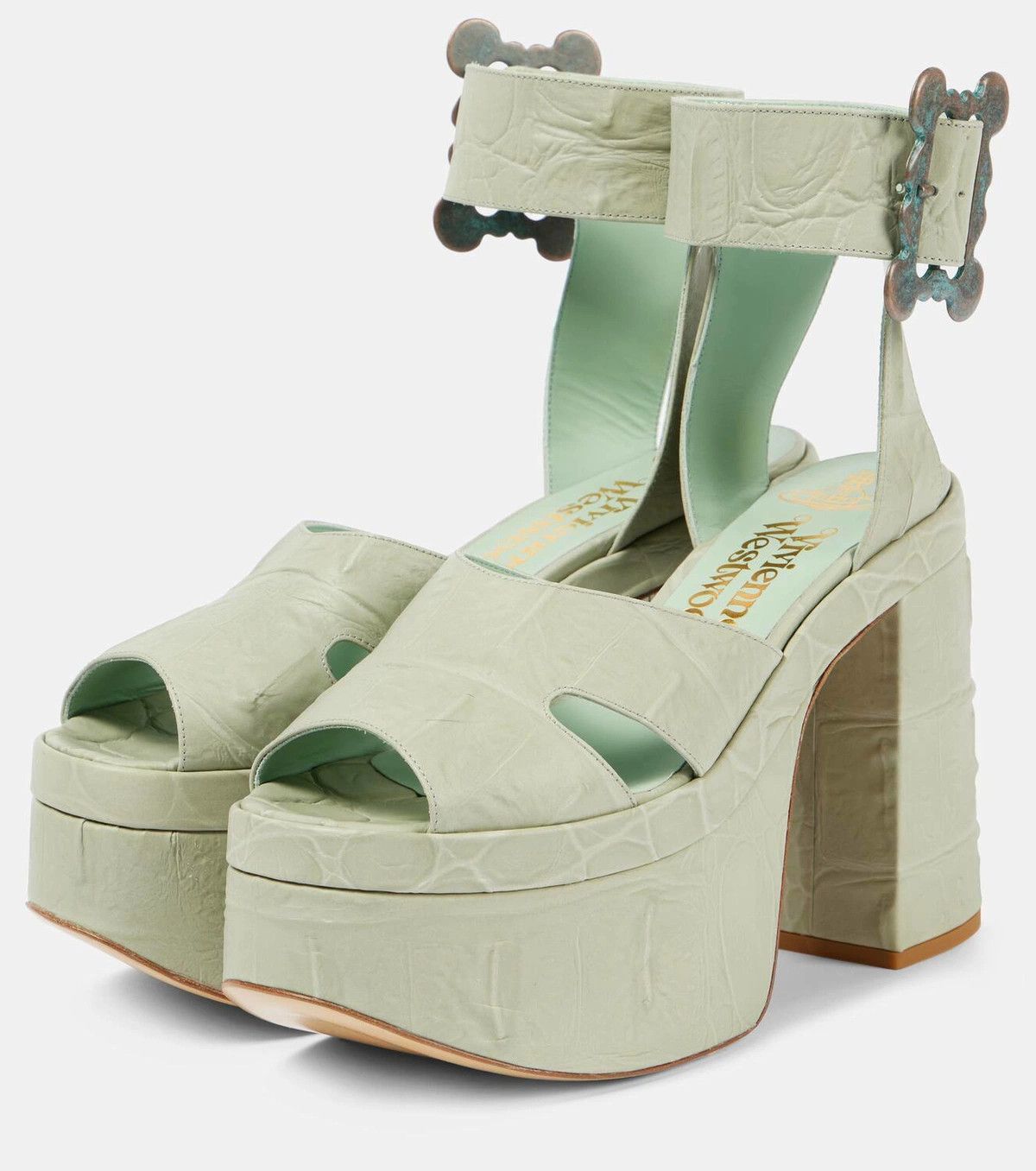 Vivienne Westwood o1f1d3z0825 Croc-effect Leather Platform Sandals Sage Green Size US 10 / IT 40 - 3 Thumbnail