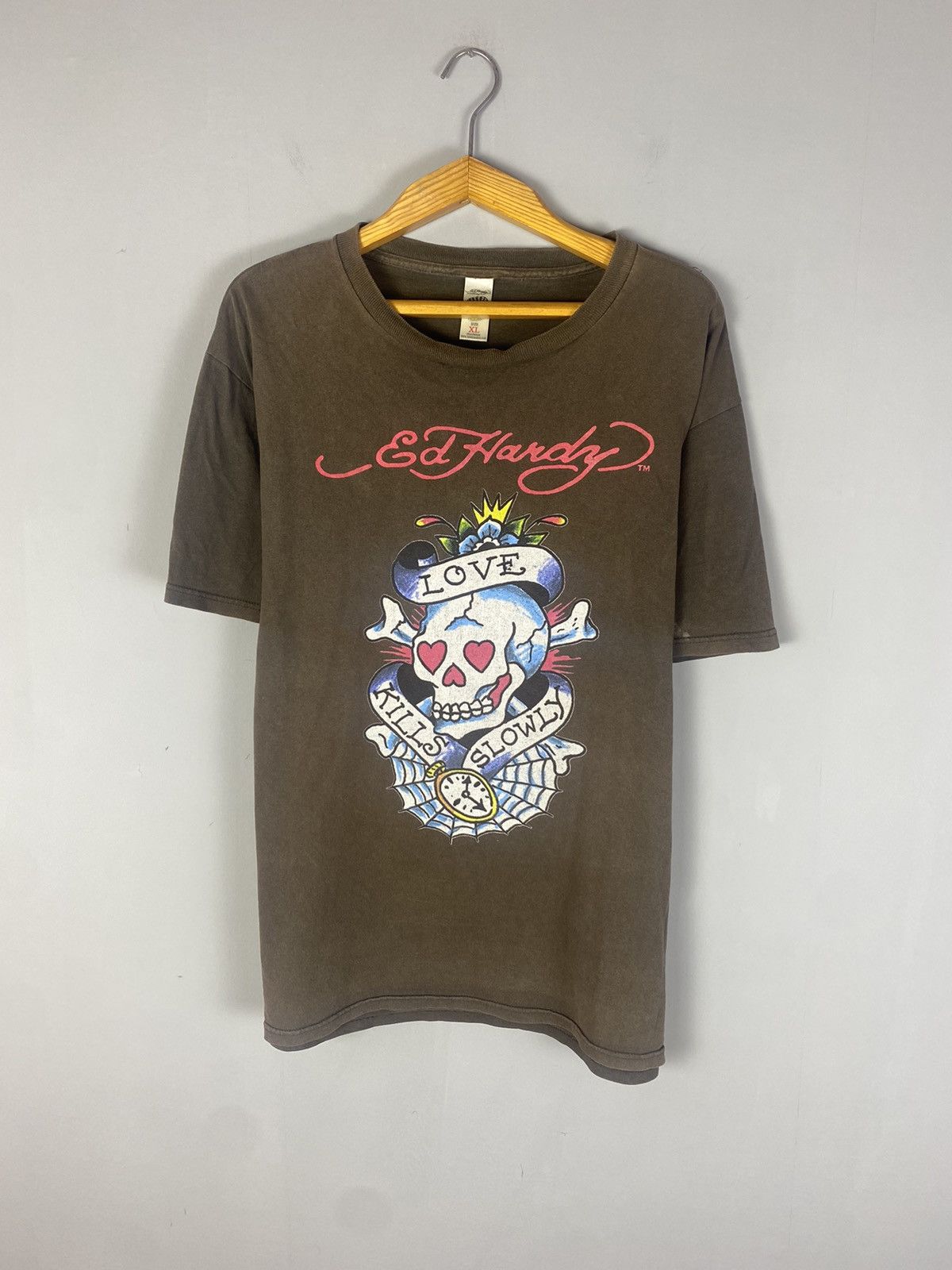 Ed Hardy × Vintage Vintage Ed Hardy big logo tee T-shirt brown Size US XXL / EU 58 / 5 - 1 Thumbnail
