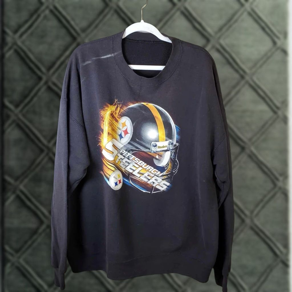 Vintage VINTAGE Pittsburgh Steelers Sweatshirt 2XL Black Mens 90s Y2K Distress Boxy Crewneck Grunge Size US XXL / EU 58 / 5 - 1 Thumbnail
