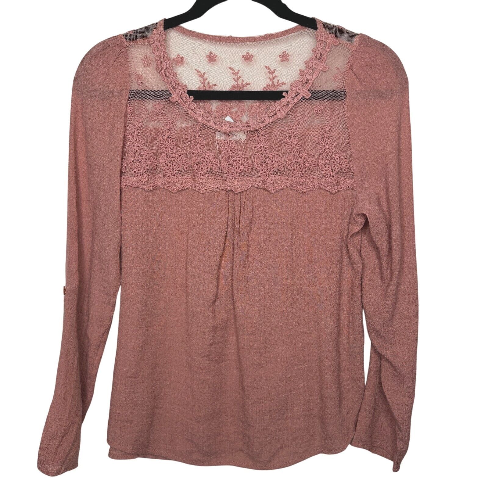 Other Blu Pepper Pink Apricot Floral Lace Blouse Roll Tab Sleeve S Size S / US 4 / IT 40 - 1 Thumbnail