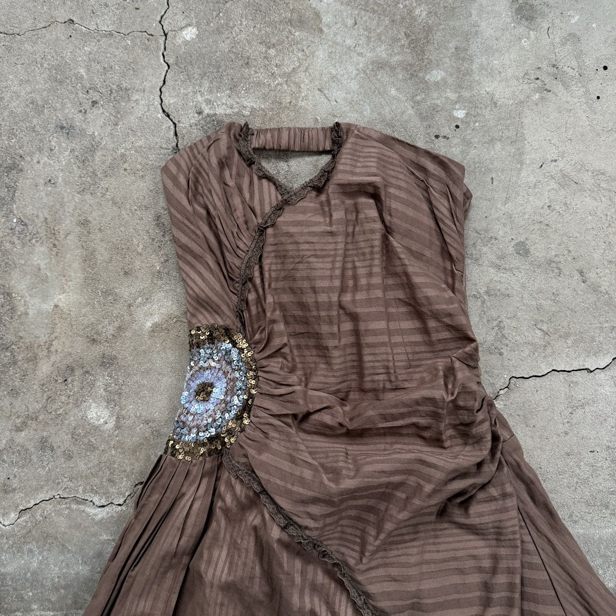 Japanese Brand × Vintage Morgan De Toi Brown Striped Babydoll Dress Size S / US 4 / IT 40 - 3 Thumbnail