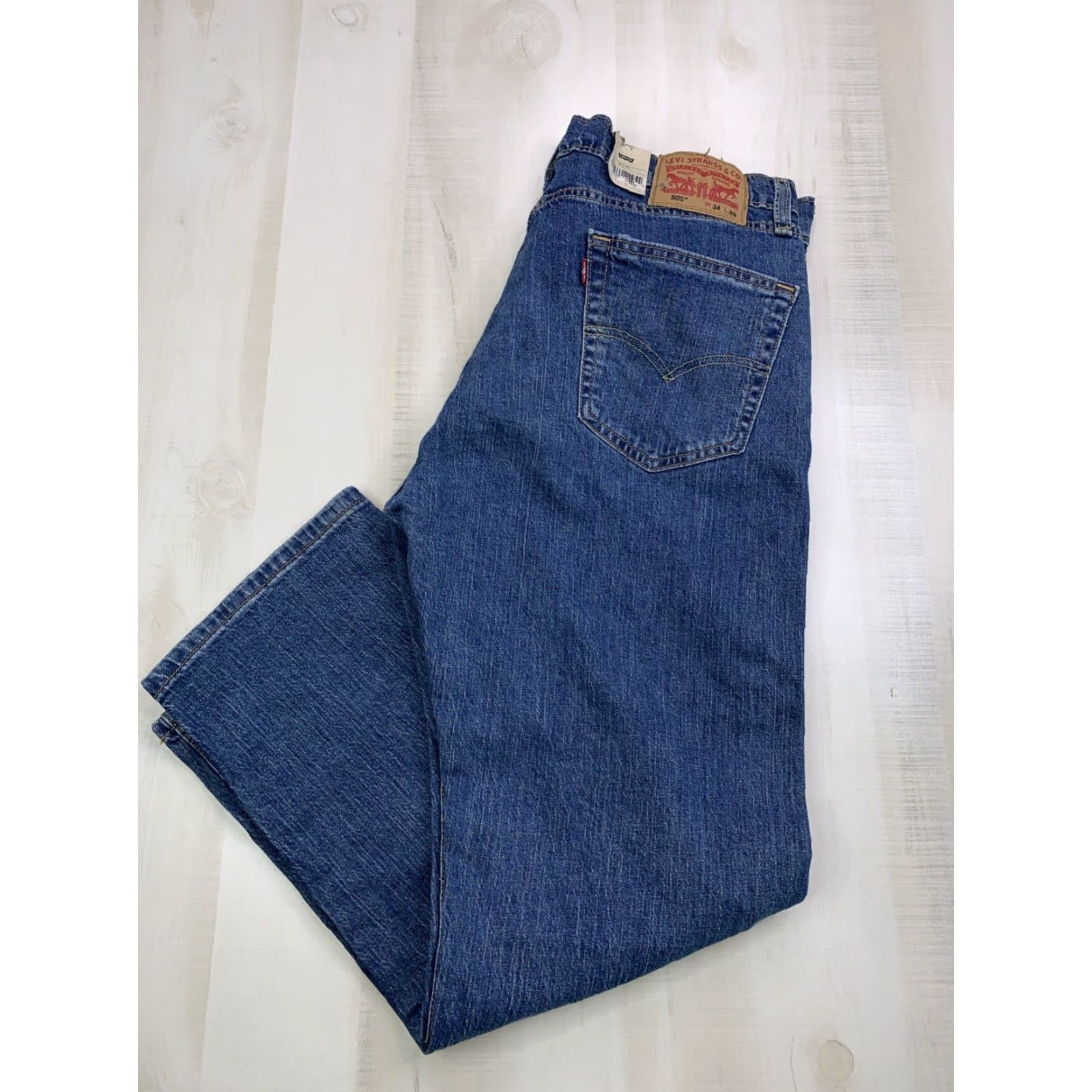 Levi's Levi’s 505 Regular Eco Ease Stretch Straight Leg Denim Jeans Mens 34x29 NWT Blue Slim, Regular, Zip, Jeans, Levi’s 505, 34x29, NWT Size US 34 / EU 50 - 2 Thumbnail