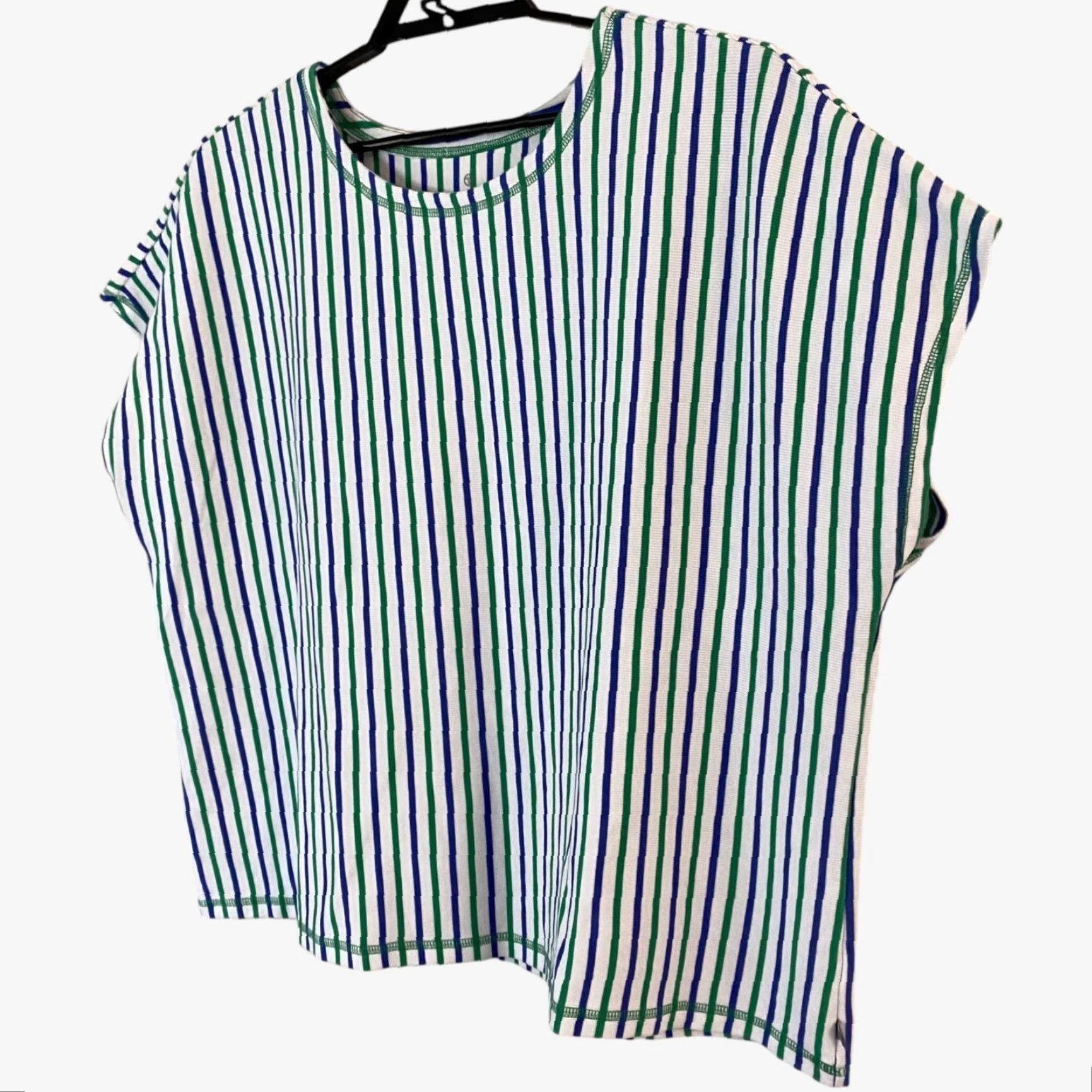 Talbots Talbots Ribbed Drop Shoulder Tee White/Blue/Green Stripe Women's 3X Short-Sleeve T-Shirt Casual Colorful Classic Size XXL / US 16-18 / IT 52-54 - 3 Thumbnail