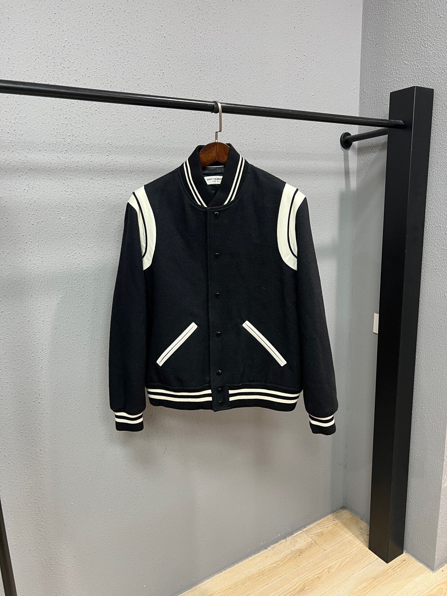 Saint Laurent Paris black and white baseball jacket from Saint Laurent Size US L / EU 52-54 / 3 - 1 Thumbnail