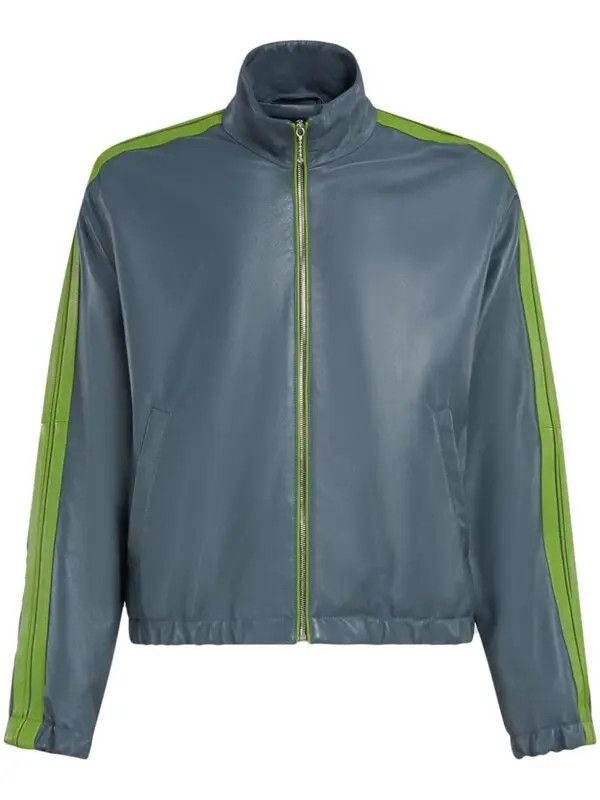o1w1db11125 Stripe-Detail Leather Bomber Jacket in Grey