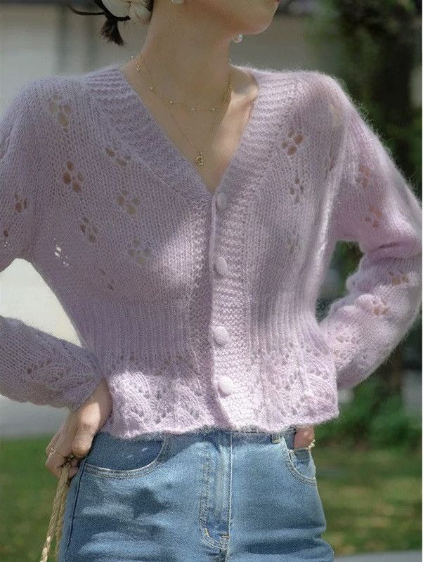 Other Soft Pink Lace Knit Cardigan – Size L– Romantic & Feminine Size L / US 10 / IT 46 - 1 Thumbnail