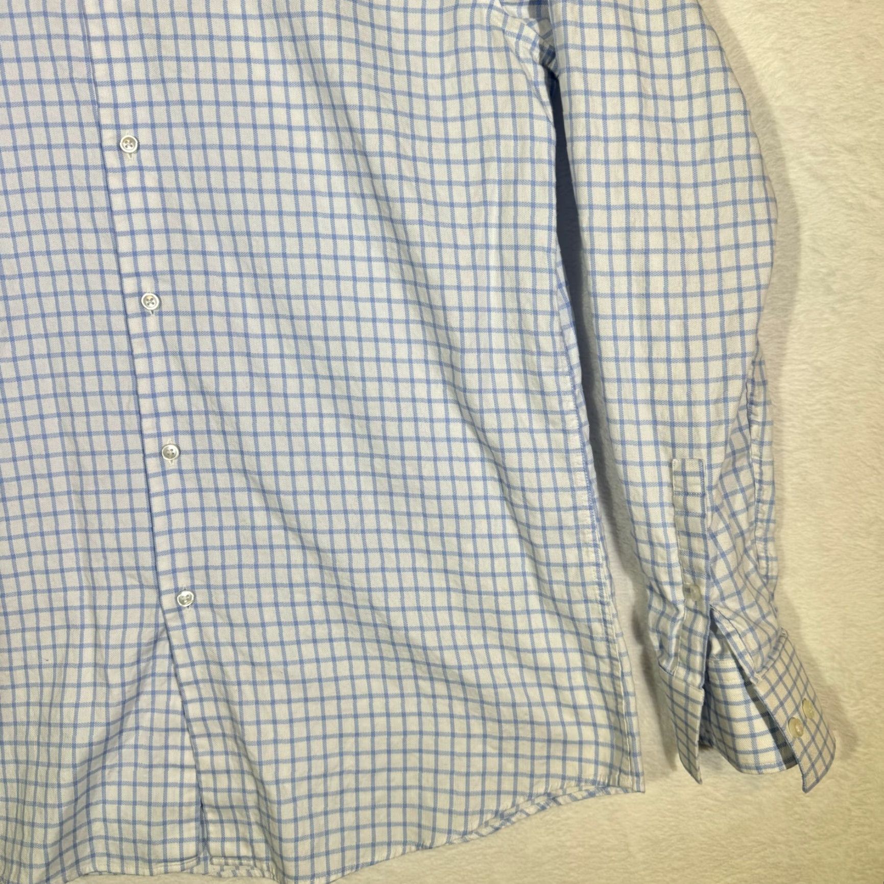 Hugo Boss Hugo Boss Dress Shirt Blue White Check Slim Fit 17 / XL Button-Up French Cuff Mens Size 46R - 6 Thumbnail