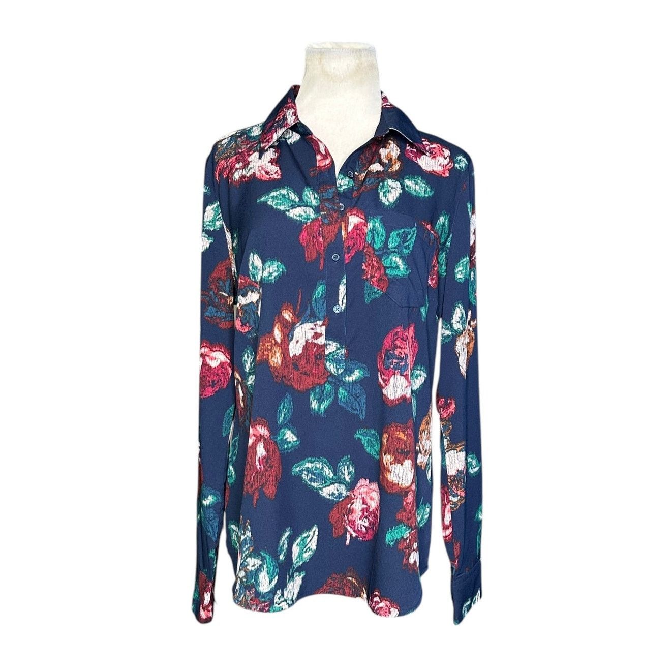 Merona Merona blue red floral long sleeves tunic blouse size M Size M / US 6-8 / IT 42-44 - 7 Thumbnail