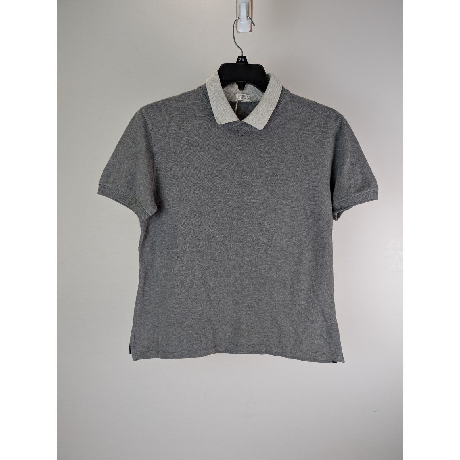 Brunello Cucinelli o1rshd1 CC20 grey cotton polo shirt with a white collar Size US M / EU 48-50 / 2 - 8 Thumbnail