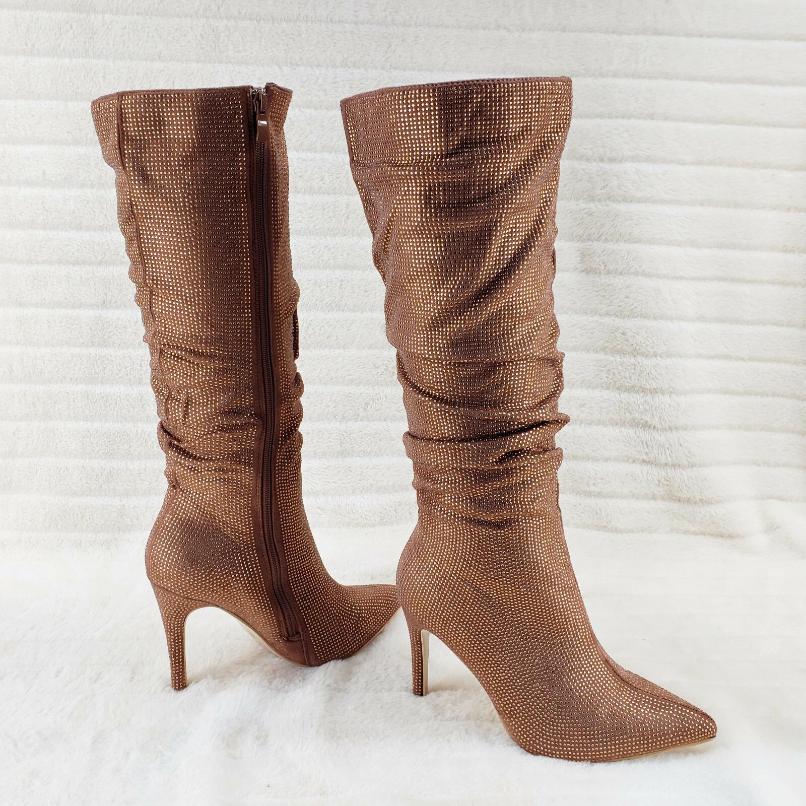 Other Sparkle Trend Brown Rhinestone Slouchy Scrunch High Heel Kne Size US 9 / IT 39 - 5 Thumbnail