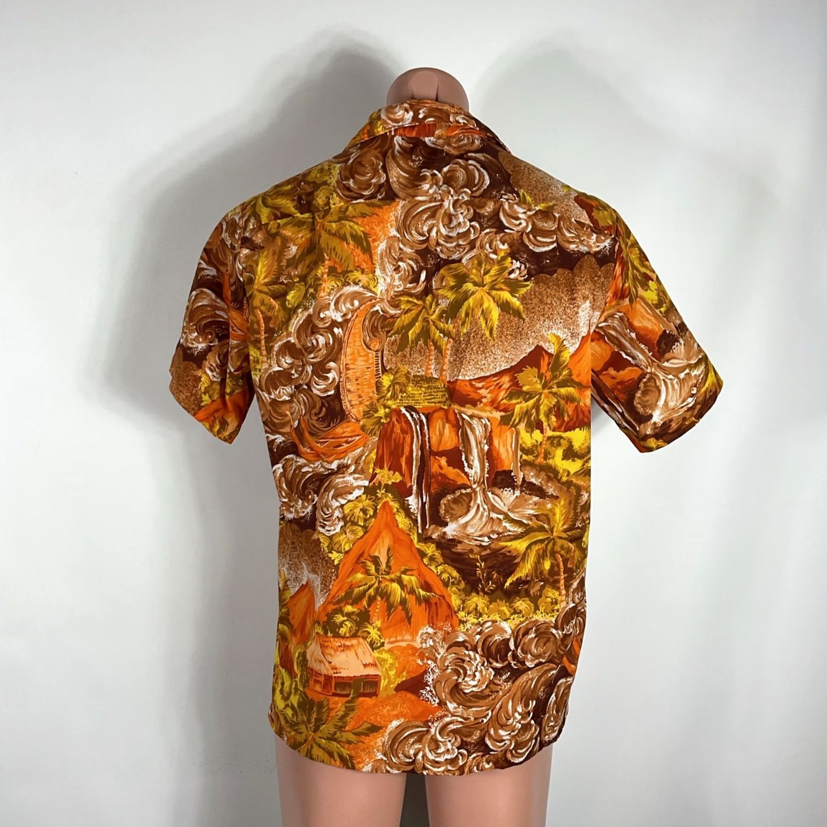ALOHAS VTG 70s Kolekole Short Sleeve Aloha Hawaiian Burnt orange M Shirt Mens Size US 31 - 7 Thumbnail