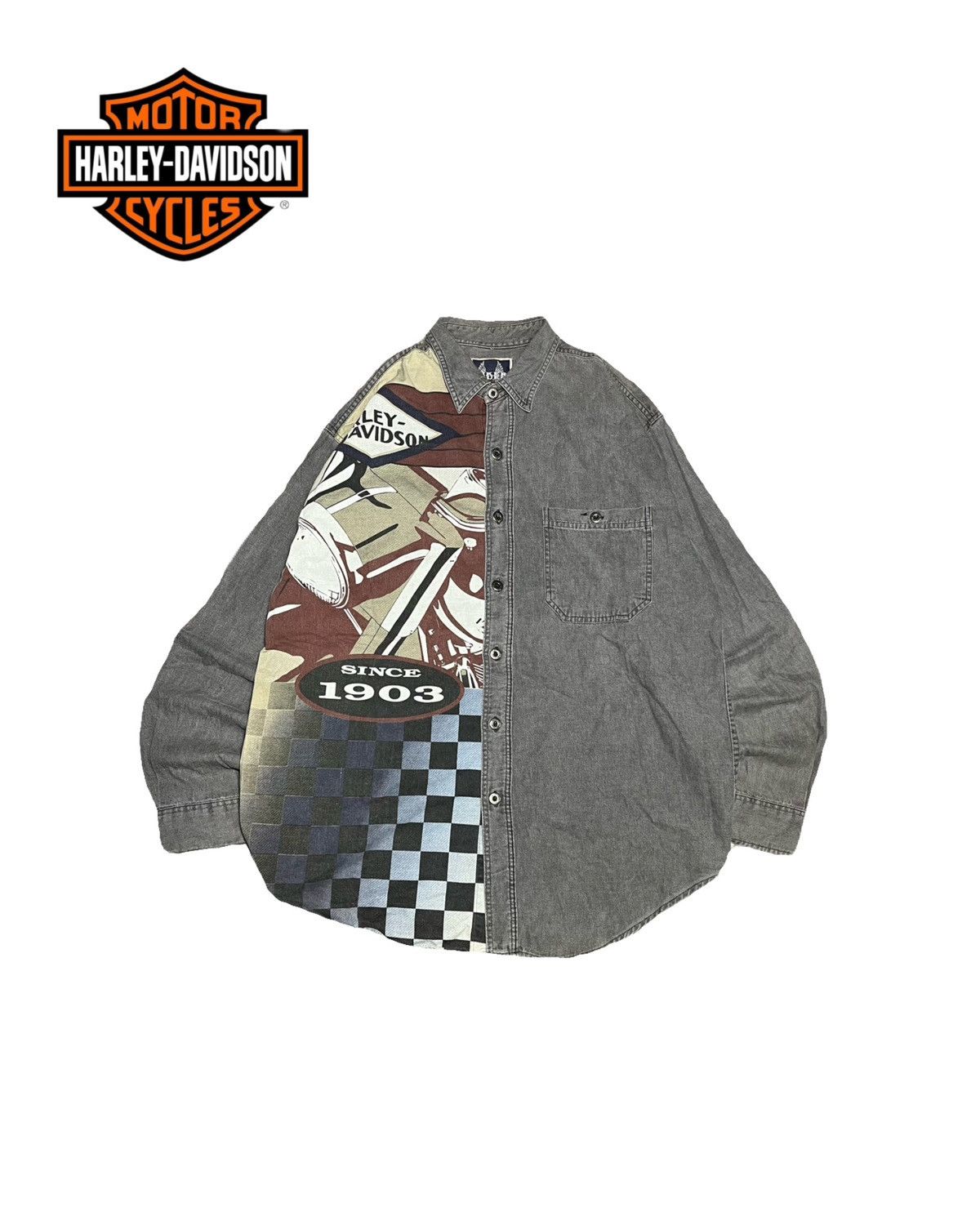Harley Davidson HARLEY DAVIDSON BLACK DENIM BIKER BLUES METAL BUTTON L Size US XL / EU 56 / 4 - 1 Thumbnail