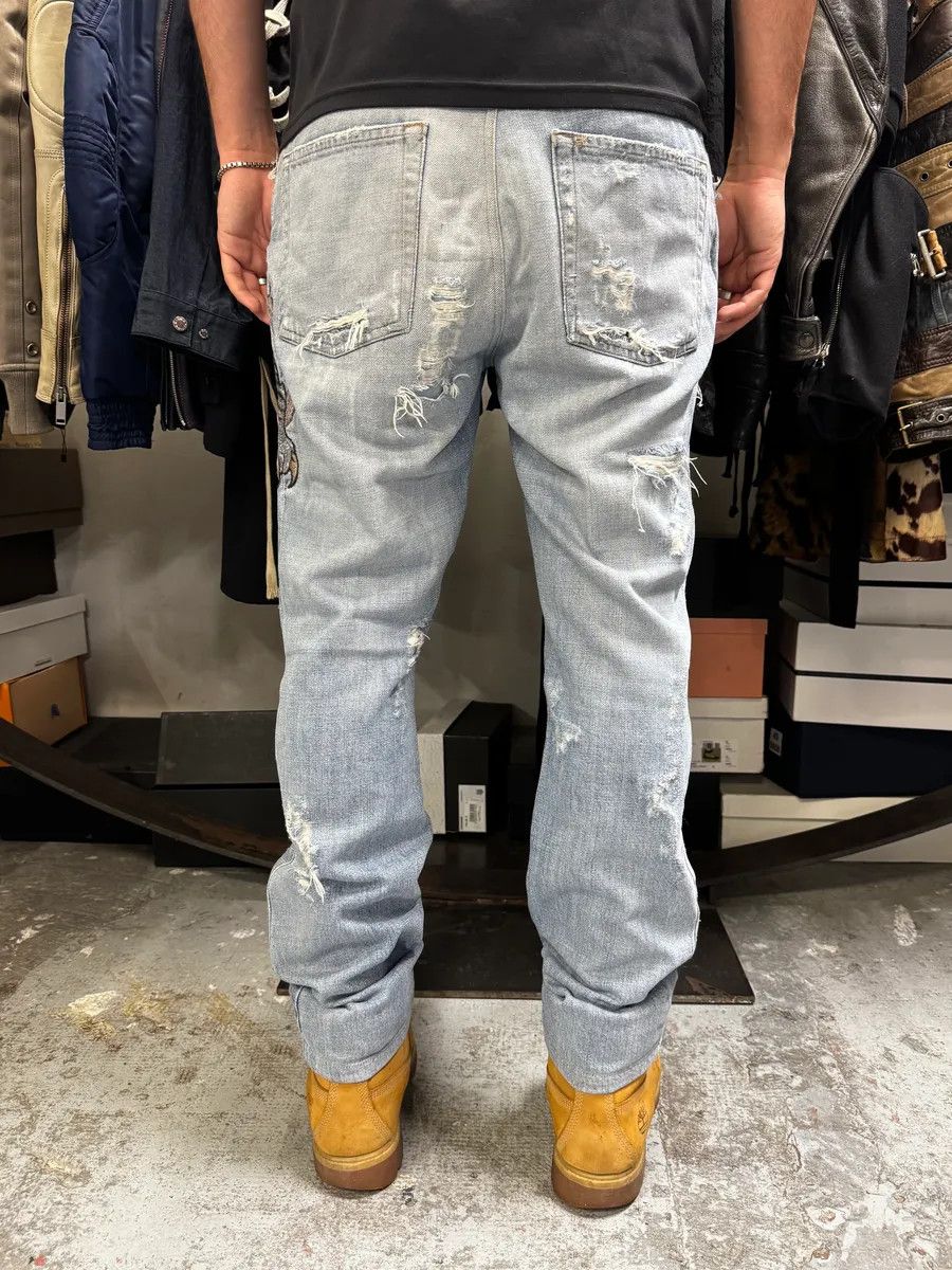 Just Cavalli SS2007 Cavalli Blue Distressed Tiger Denim Jeans Size US 32 / EU 48 - 4 Thumbnail