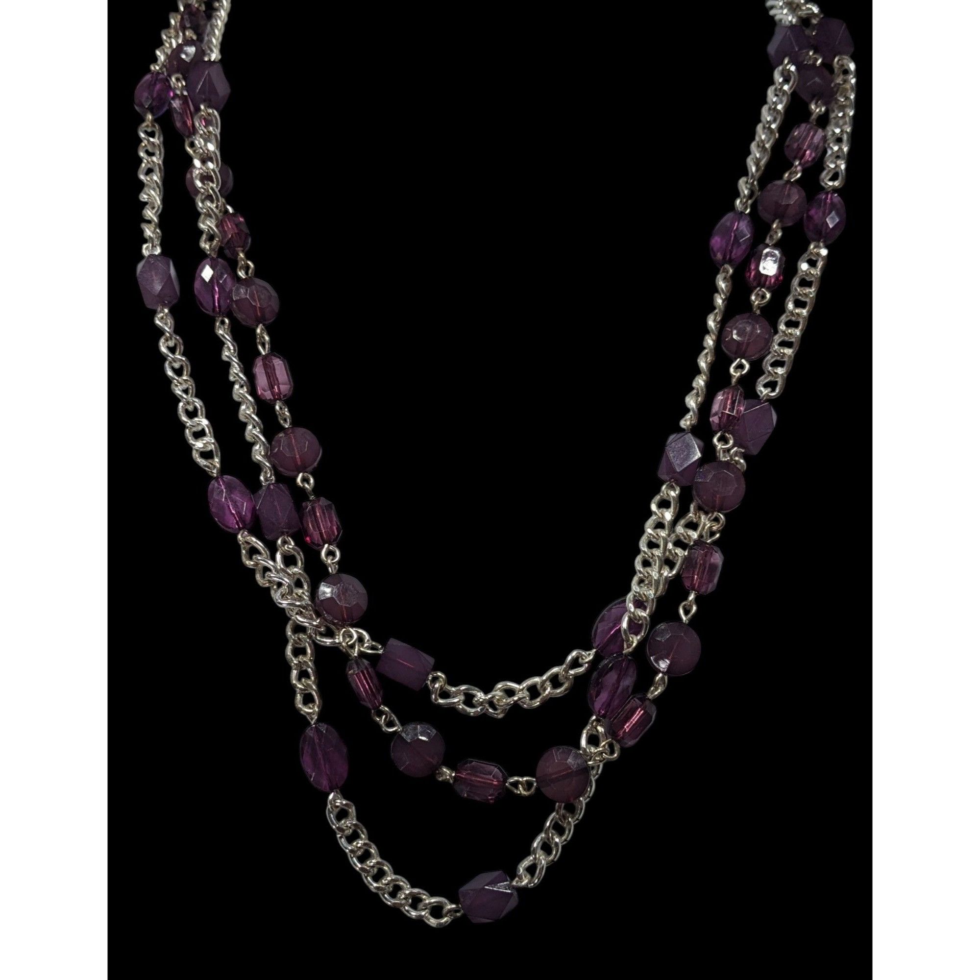 Other Elegant Layered Purple And Silver Tone Beaded Chain Necklace Size ONE SIZE - 2 Thumbnail