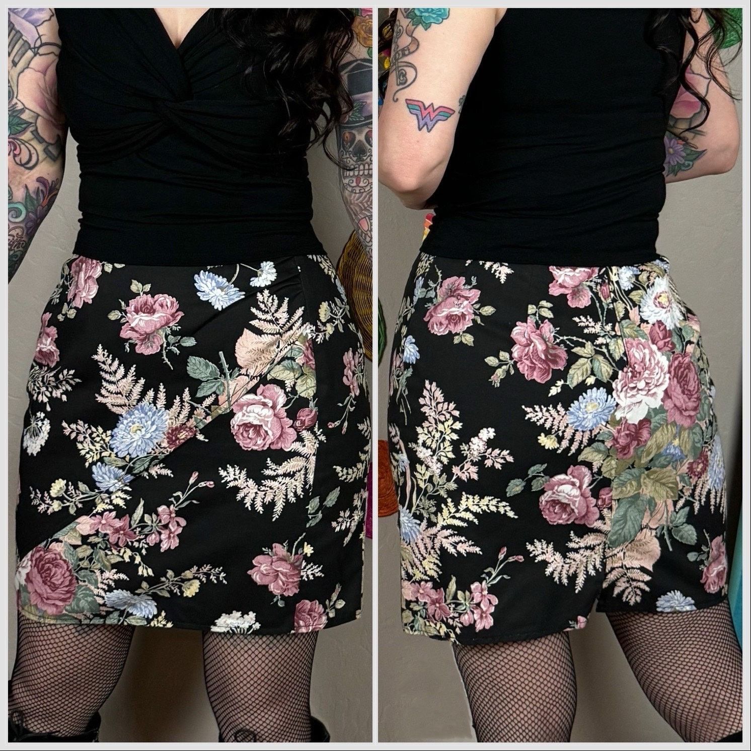 Vintage Vintage 1980s Floral Cotton Faux Wrap Mini Skirt Size 26" / US 2 / IT 38 - 3 Thumbnail