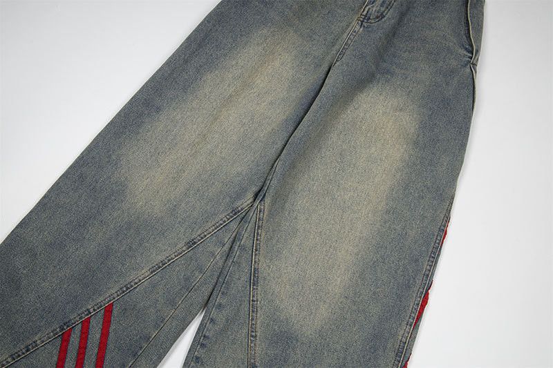 Vintage Loose distressed patchwork striped wide-leg cargo jeans Size US 32 / EU 48 - 4 Thumbnail
