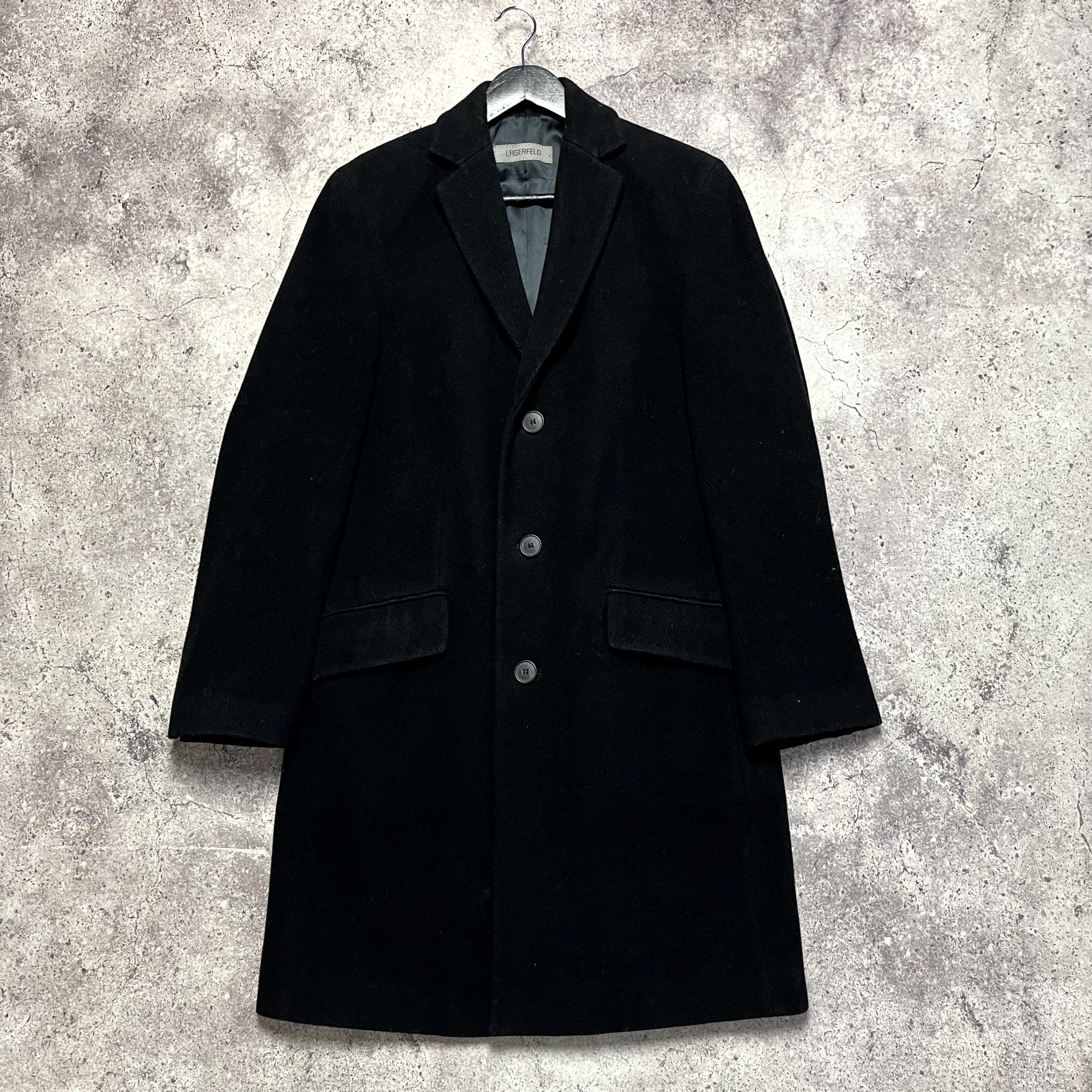 Karl Lagerfeld Black Classic Wool Overcoat Size M EU 44
