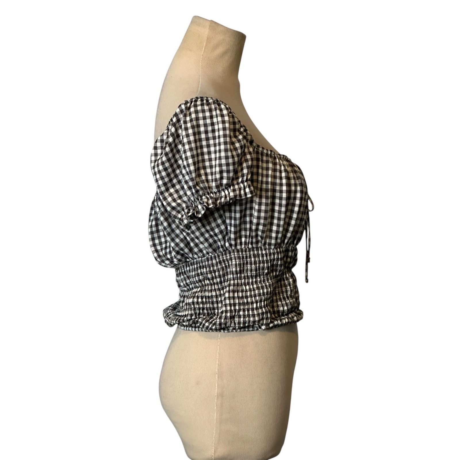 Bershka Bershka black white check short sleeves peasant top size m Size M / US 6-8 / IT 42-44 - 12 Thumbnail