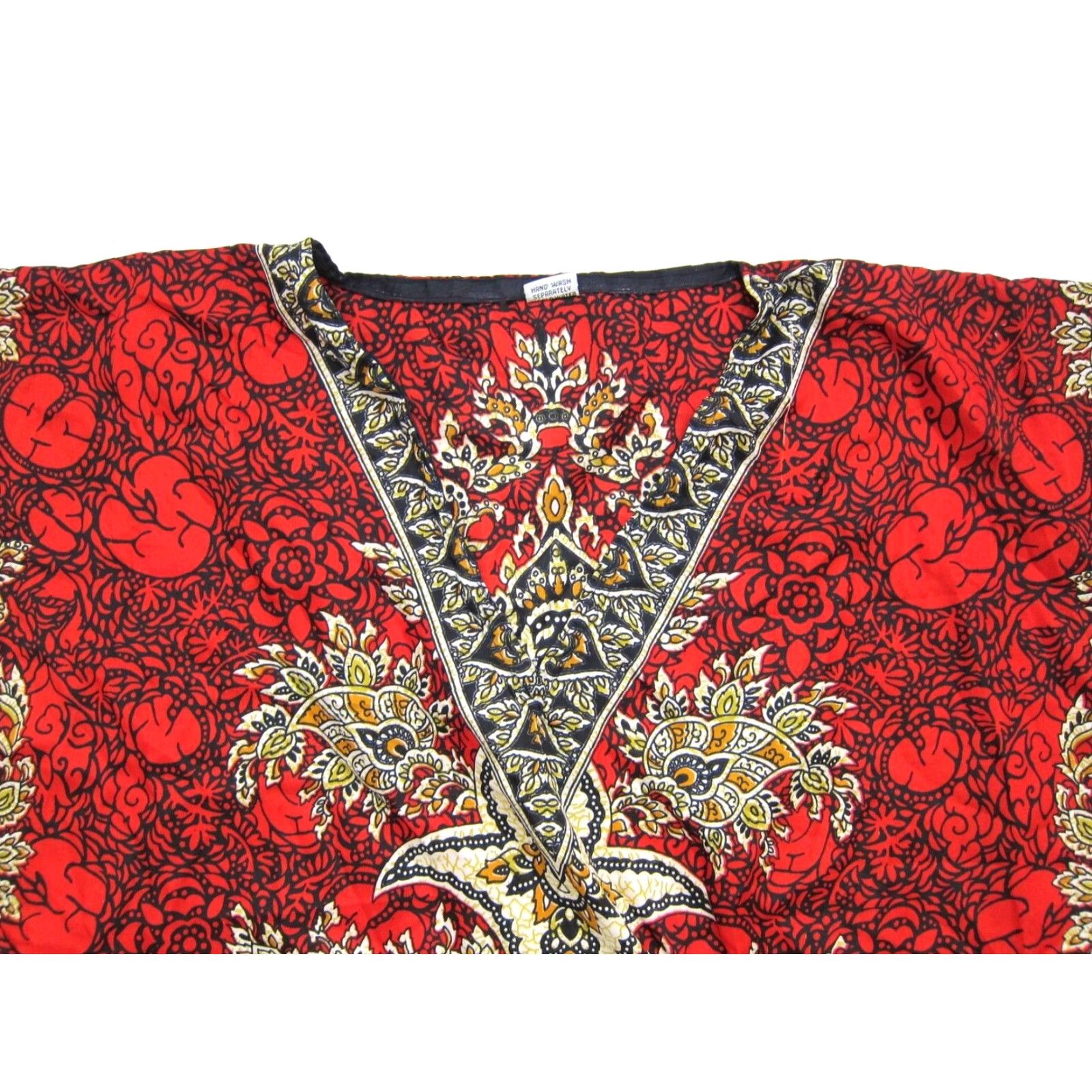 Vintage VINTAGE India 100% Rayon Red Floral Long Maxi Kaftan Muumuu Dress OS Size ONE SIZE - 3 Thumbnail