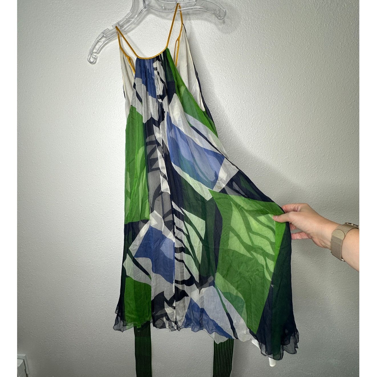 Other Catherine Malandrino Blue Green Cream Silk Tie Dress 6 Size M / US 6-8 / IT 42-44 - 3 Thumbnail