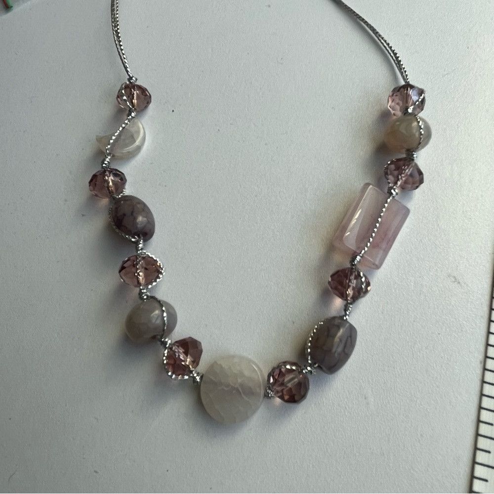 Human Made Smokey quartz peach beads Necklace on Silver Chain Size ONE SIZE - 1 Thumbnail
