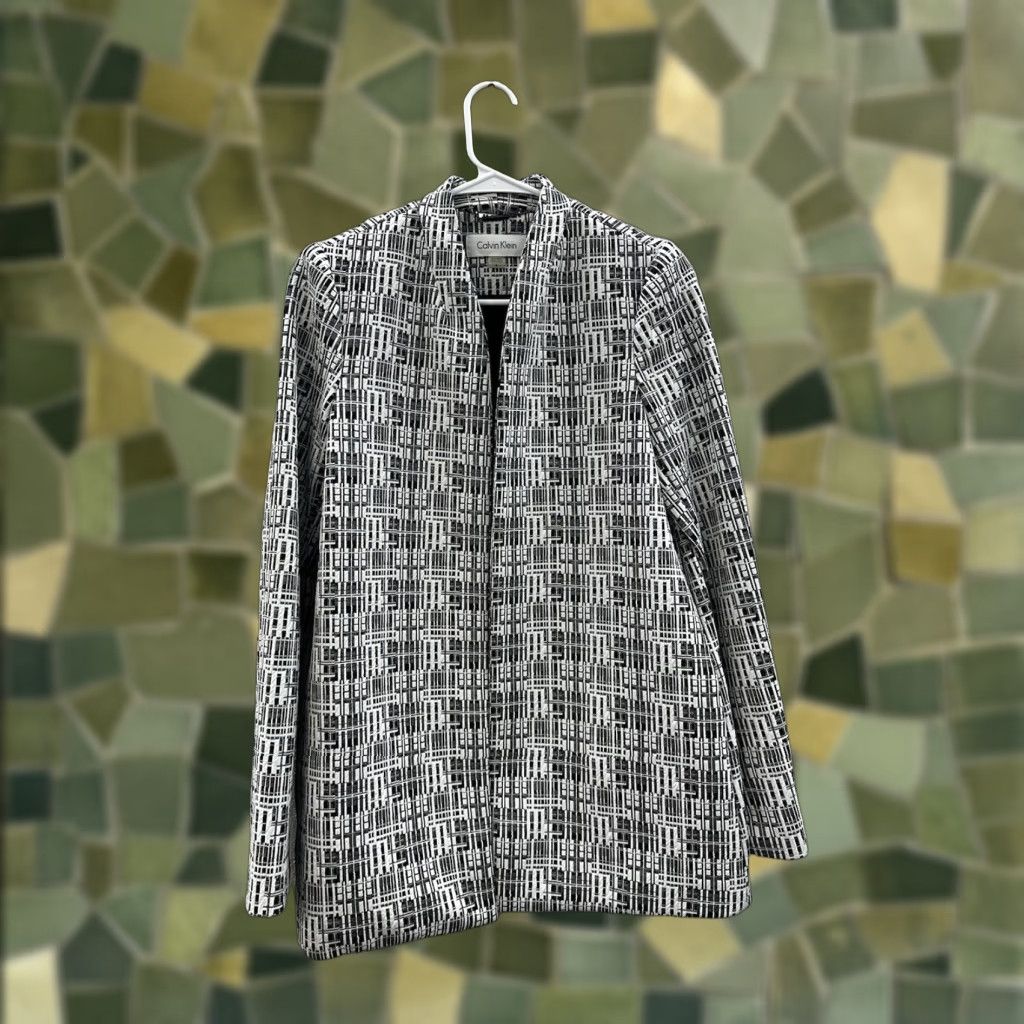 Calvin Klein Calvin Klein Womens Blazer Size 6 Black White Abstract Open Front Geometric Classic Jacket Womens Size M / US 6-8 / IT 42-44 - 1 Thumbnail