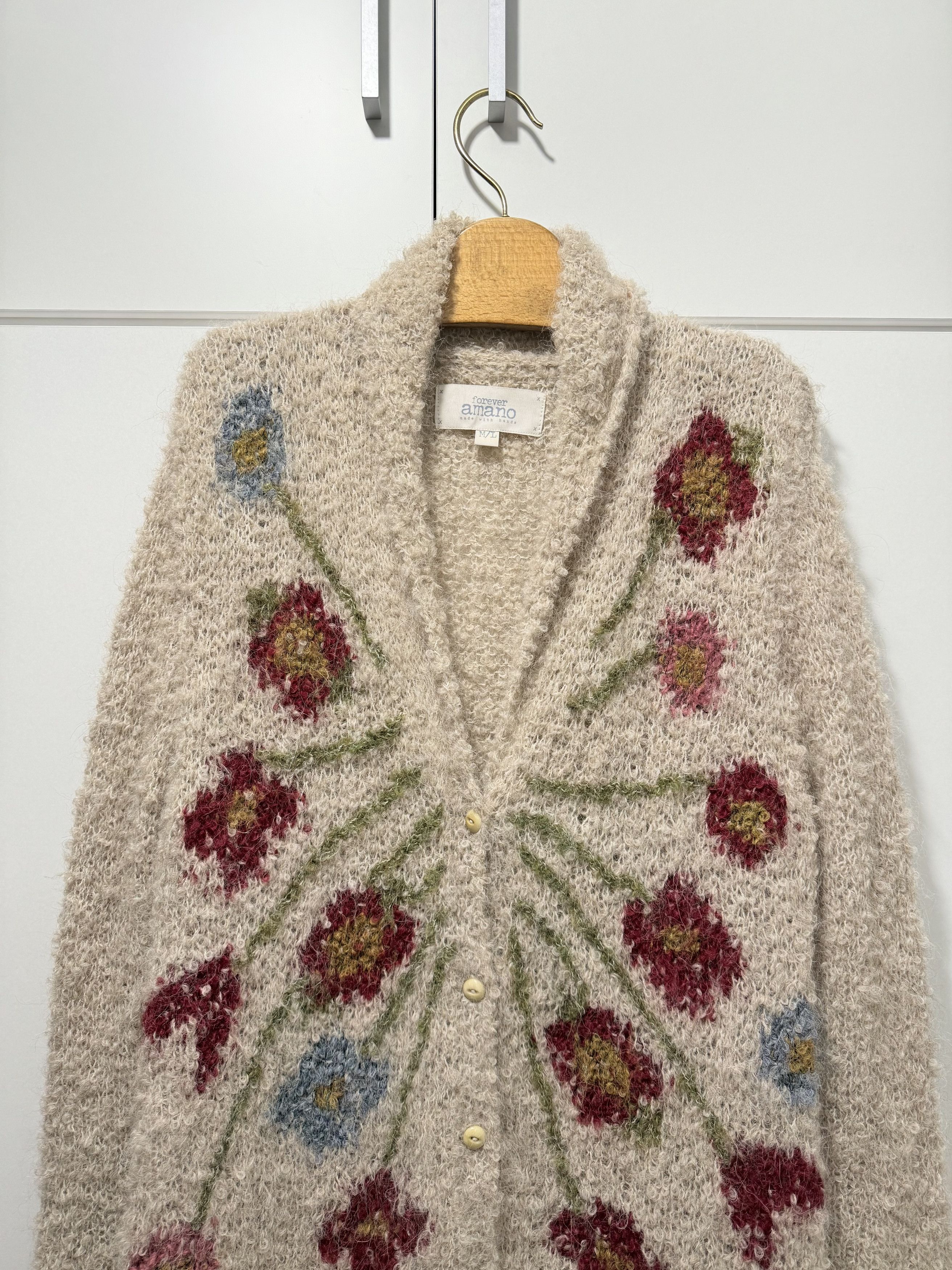 Handmade Amano Alpaca Knit Multi Color Cardigan Sweater M/L Size M / US 6-8 / IT 42-44 - 2 Thumbnail