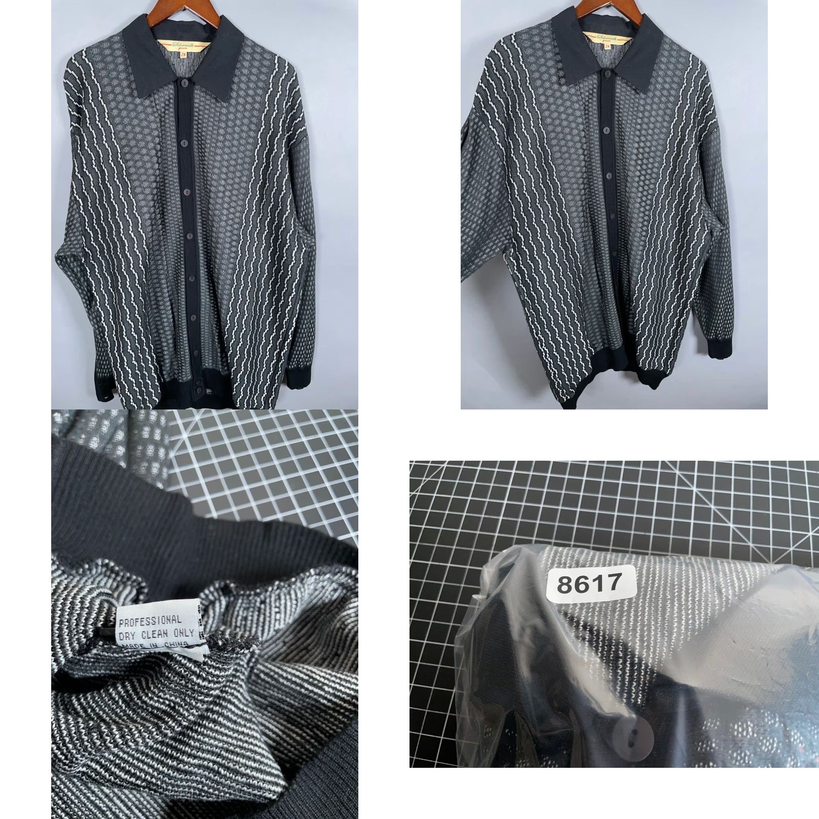 Vintage Silversilk Shirt Adult Big 2X Gray Black Textured Button Up Rayon Silk Blend Casual Preppy Retro Size US XXL / EU 58 / 5 - 9 Thumbnail