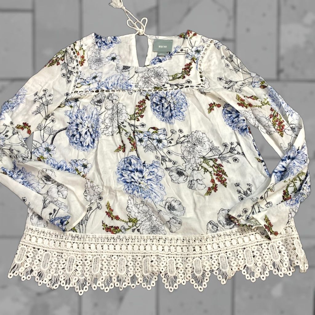 Vintage Maeve Top S White Floral Crochet Hem Peasant Boho Shirt Women Small White Floral Crochet Hem Peasant Boho Maeve Top S Women Size S / US 4 / IT 40 - 1 Thumbnail