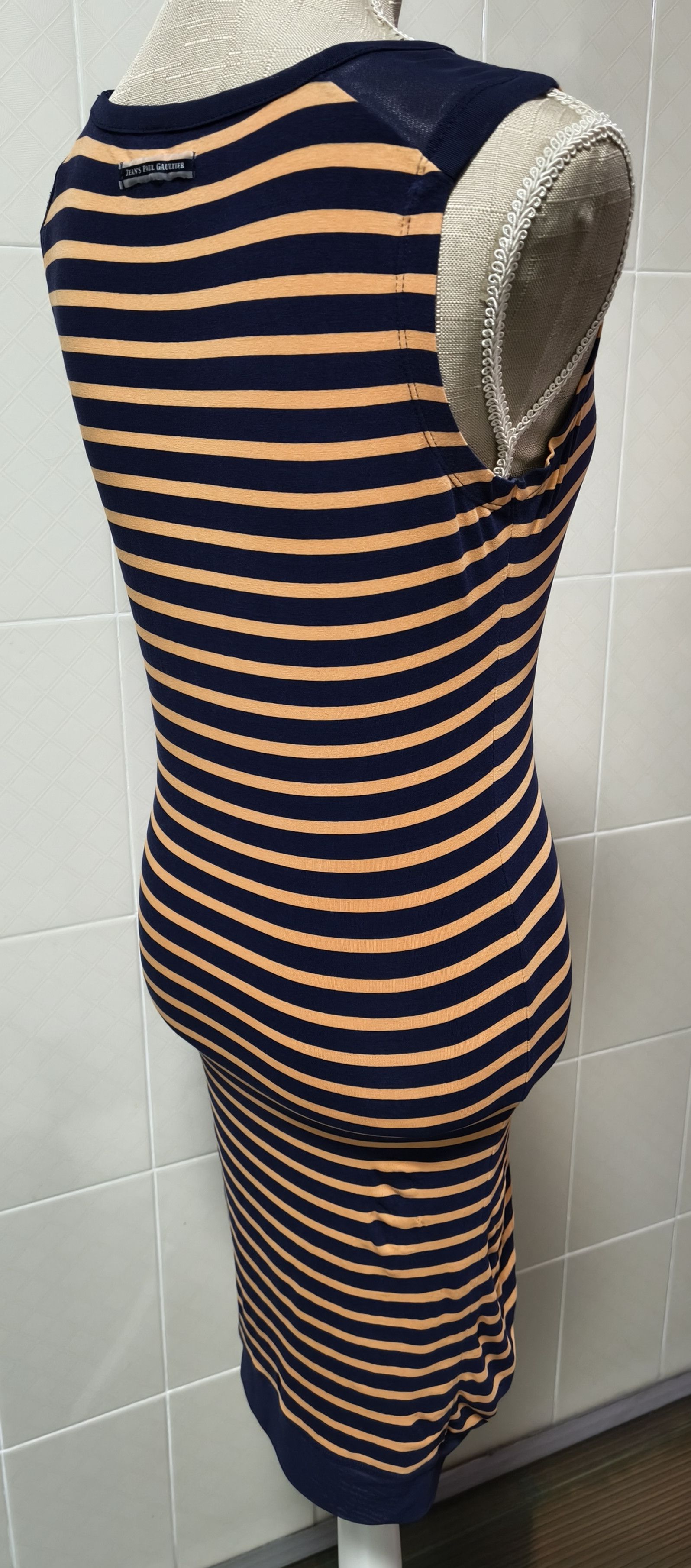 Jean Paul Gaultier 2000's Short dress in navy and orange stripes Size XS / US 0-2 / IT 36-38 - 14 Thumbnail
