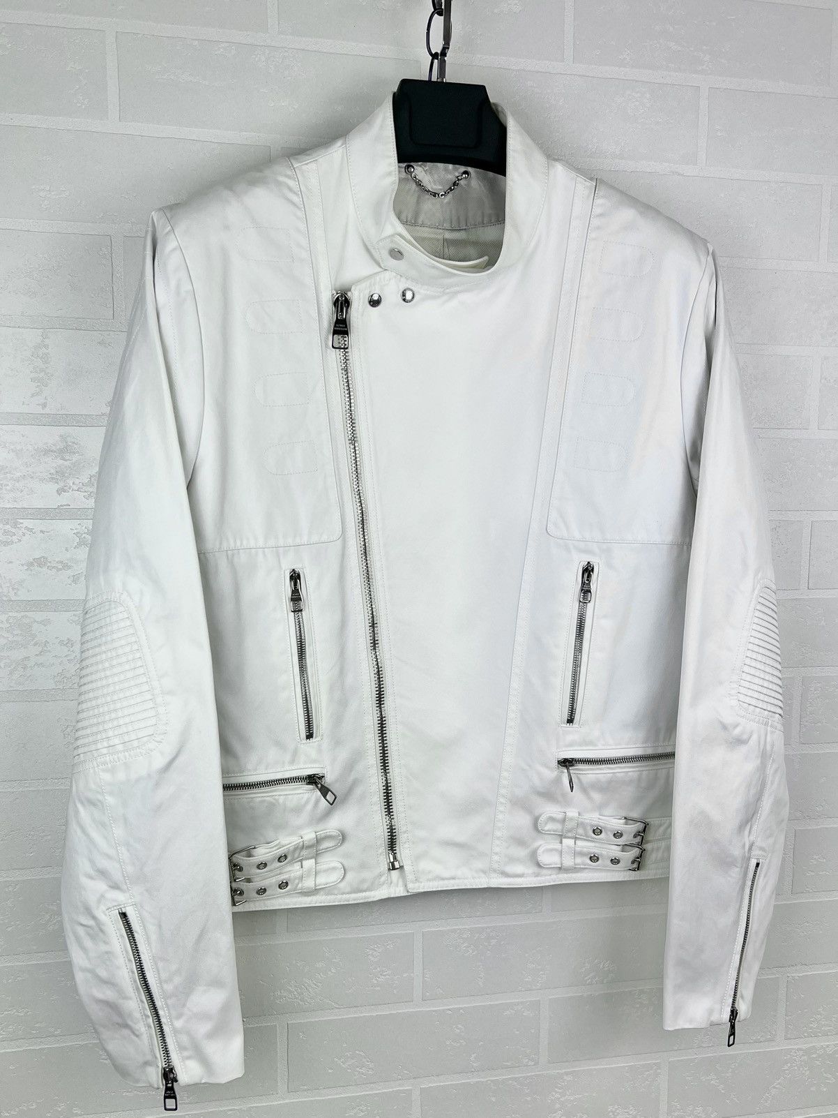 Louis Vuitton LOUIS VUITTON Jacket Biker Cotton Zippers Pocket LV White Size US XL / EU 56 / 4 - 2 Thumbnail