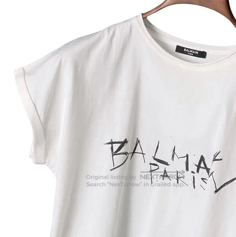 Balmain Balmain White Graphic Short Sleeve Crop T-Shirt . Size L / US 10 / IT 46 - 4 Thumbnail