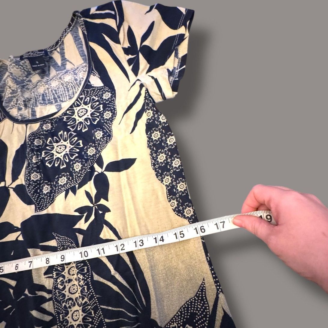 Lucky Brand Lucky Brand Tropical Print Navy Cream T-Shirt Dress Size S Size S / US 4 / IT 40 - 3 Thumbnail