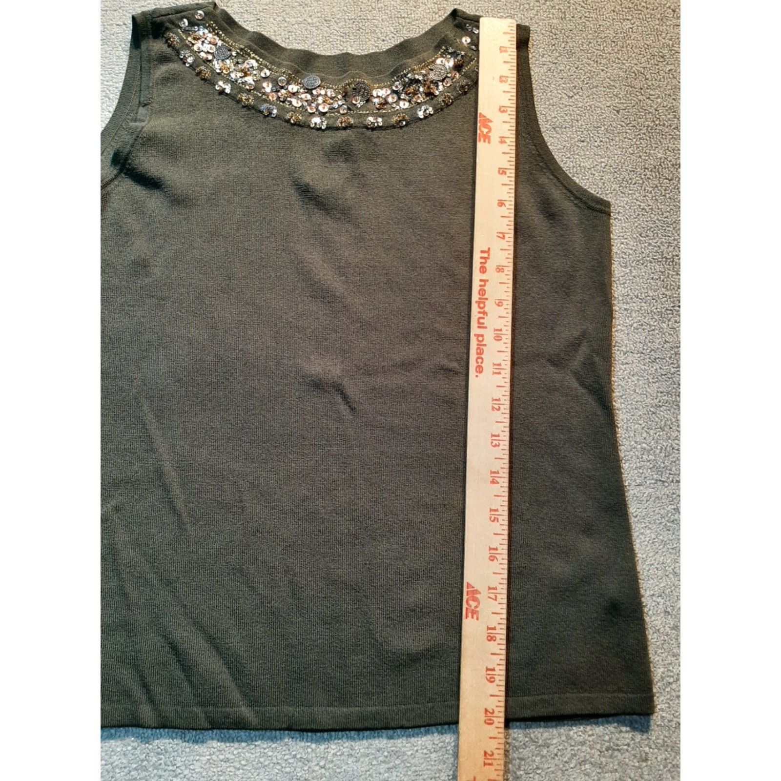 Vintage Joseph A Sleeveless Top Womens Large L Moss Green Sequins Viscose Nylon Tank Woman Green L Sleeveless Shirt Size L / US 10 / IT 46 - 5 Thumbnail