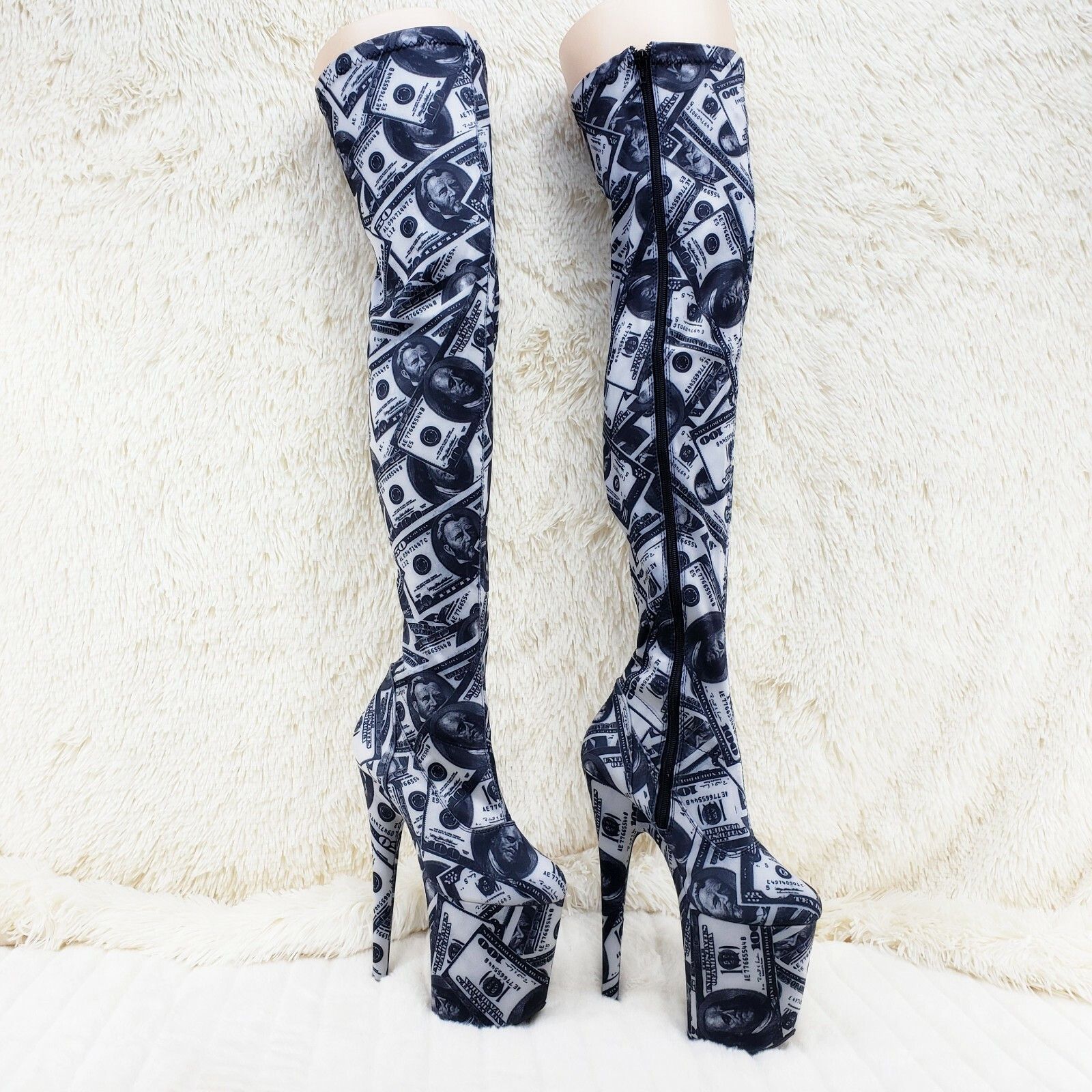 Other Flamingo 3000DP Money Print Stretch Thigh High Platform 8" H Size US 8 / IT 38 - 4 Thumbnail